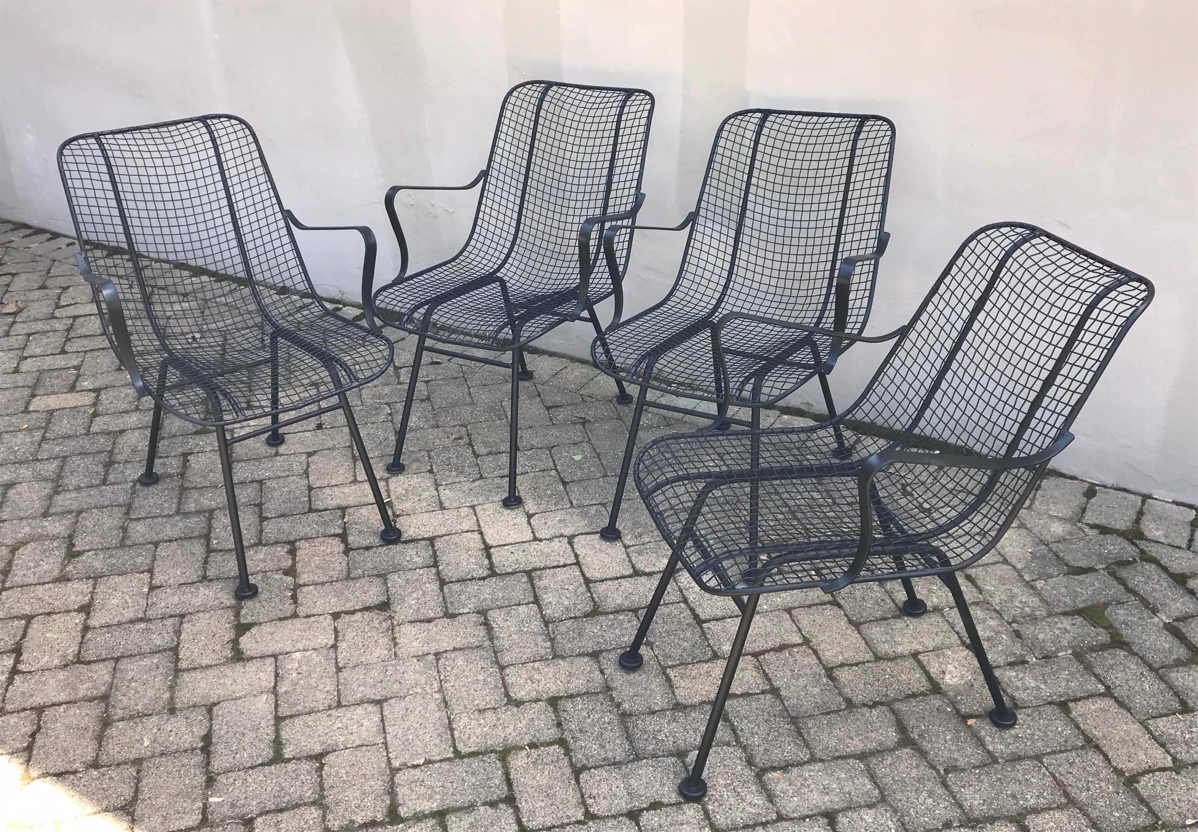 Mid-Century Modern Set of Four Mid Century Woodward Wrought Iron Patio Lounge Chairs