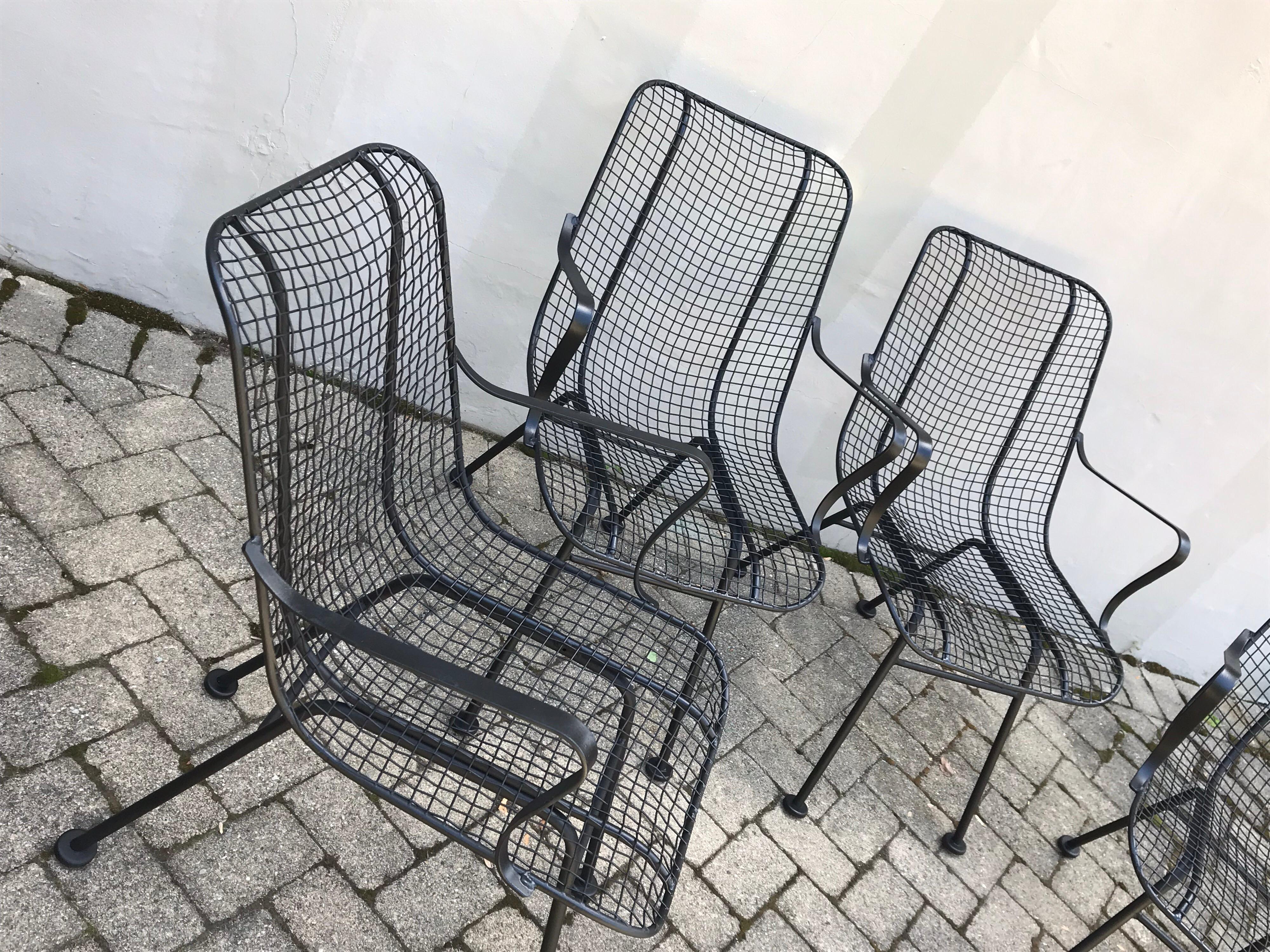American Set of Four Mid Century Woodward Wrought Iron Patio Lounge Chairs