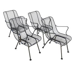Set of Four Mid Century Woodward Wrought Iron Patio Lounge Chairs