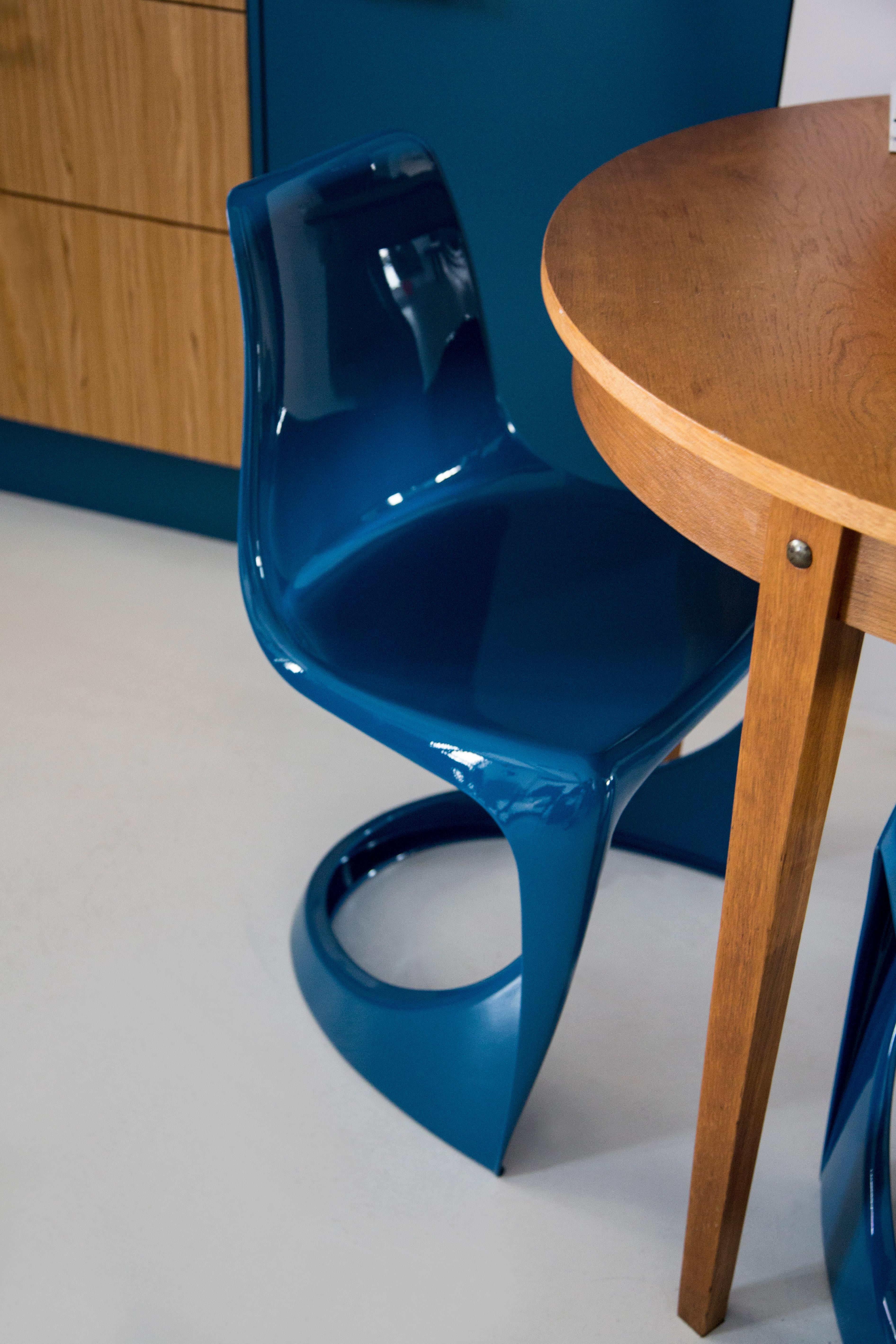 Hand-Painted Set of Four Mid Century Sea Blue Cado Chairs, Steen Østergaard, Europe, 1960s For Sale
