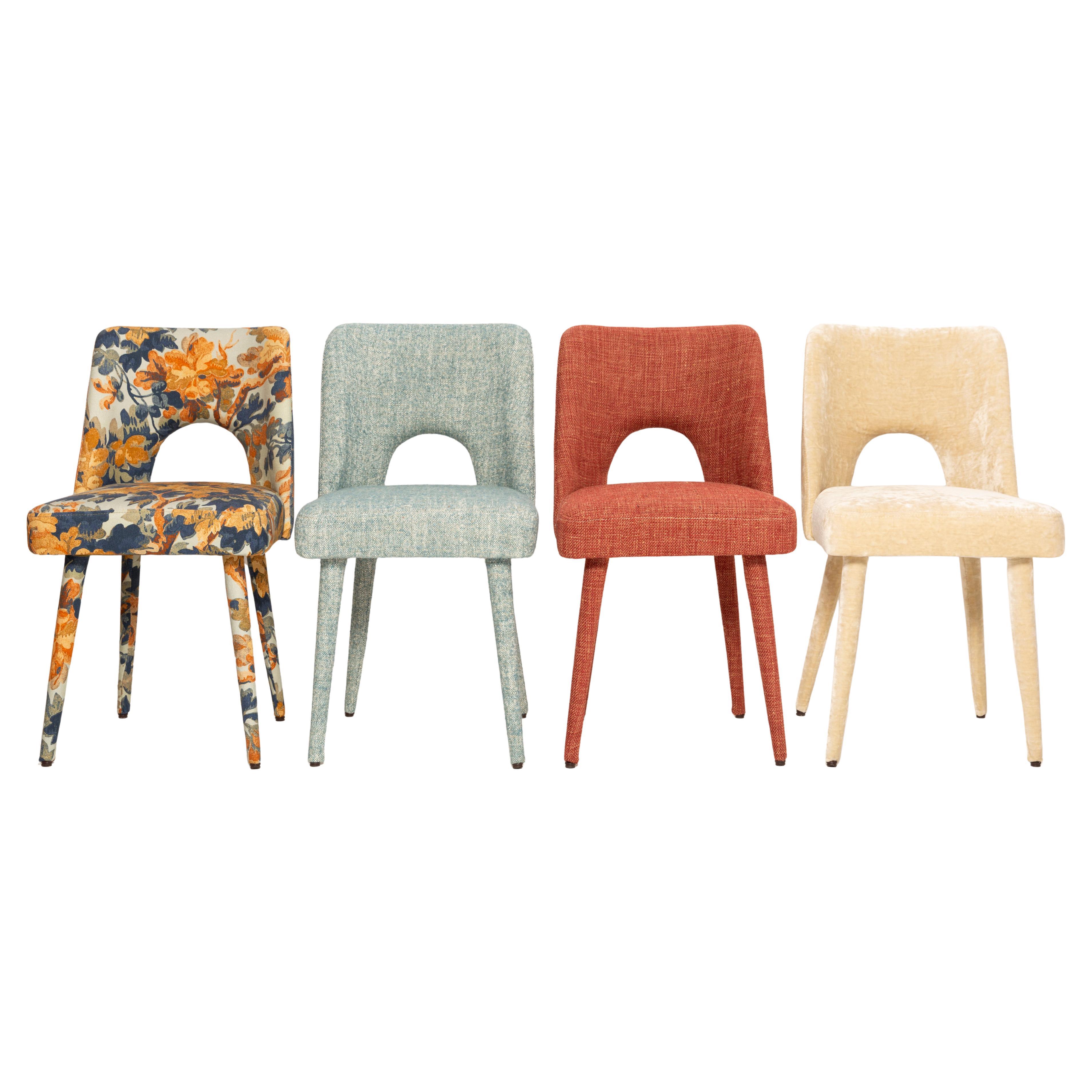 Set of Four Mid Century Shell Chairs Mixed Chairs, fabrics by Pierre Frey, 1960s For Sale
