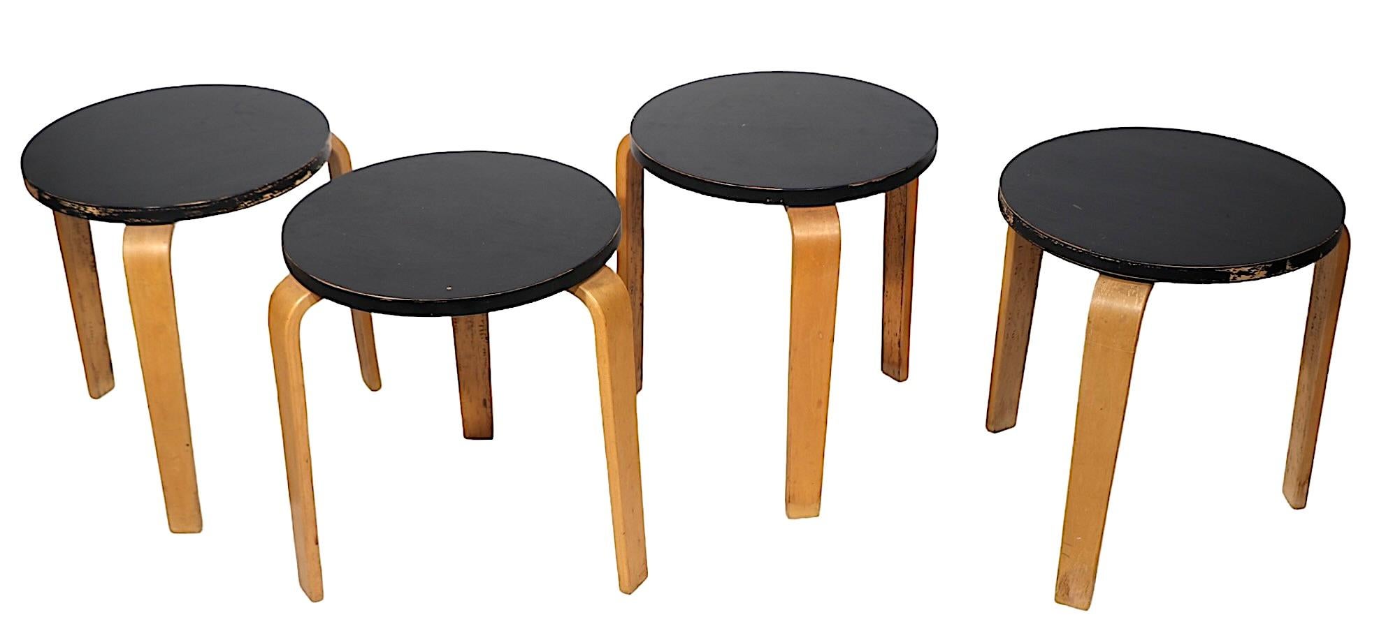 Set of Four Mid Century  Stacking Side Tables by Thonet after Aalto  In Good Condition For Sale In New York, NY