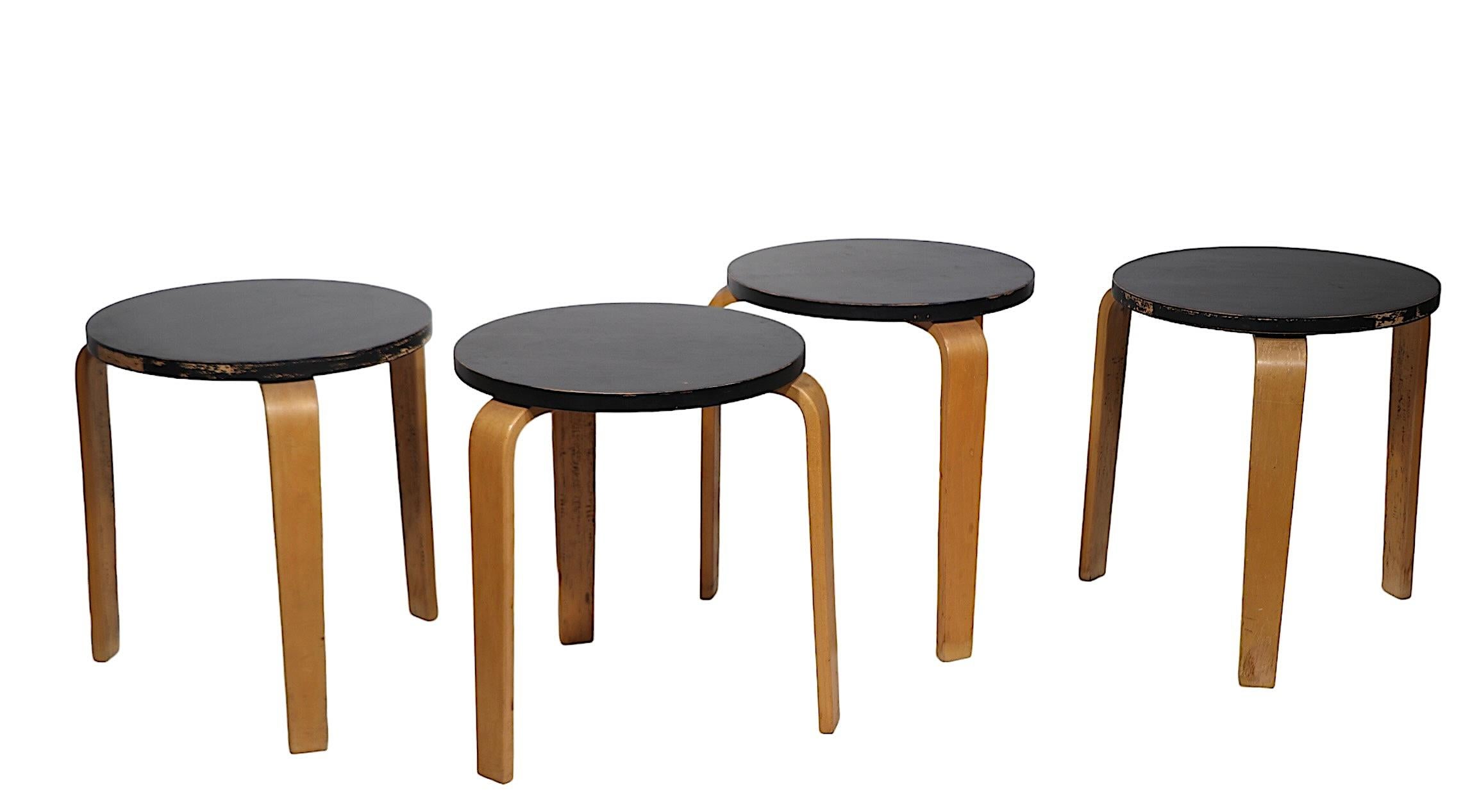 Wood Set of Four Mid Century  Stacking Side Tables by Thonet after Aalto  For Sale