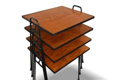 Set of Four Mid Century Stacking Tables in Teak + Iron