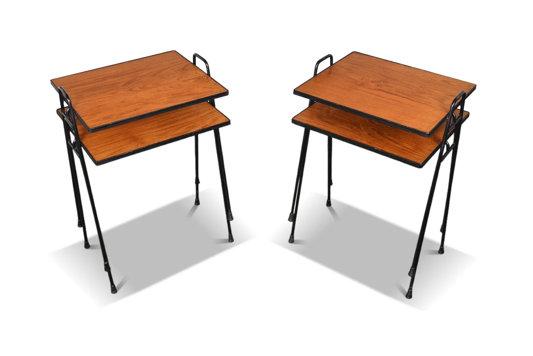 Danish Set of Four Mid Century Stacking Tables in Teak + Iron For Sale