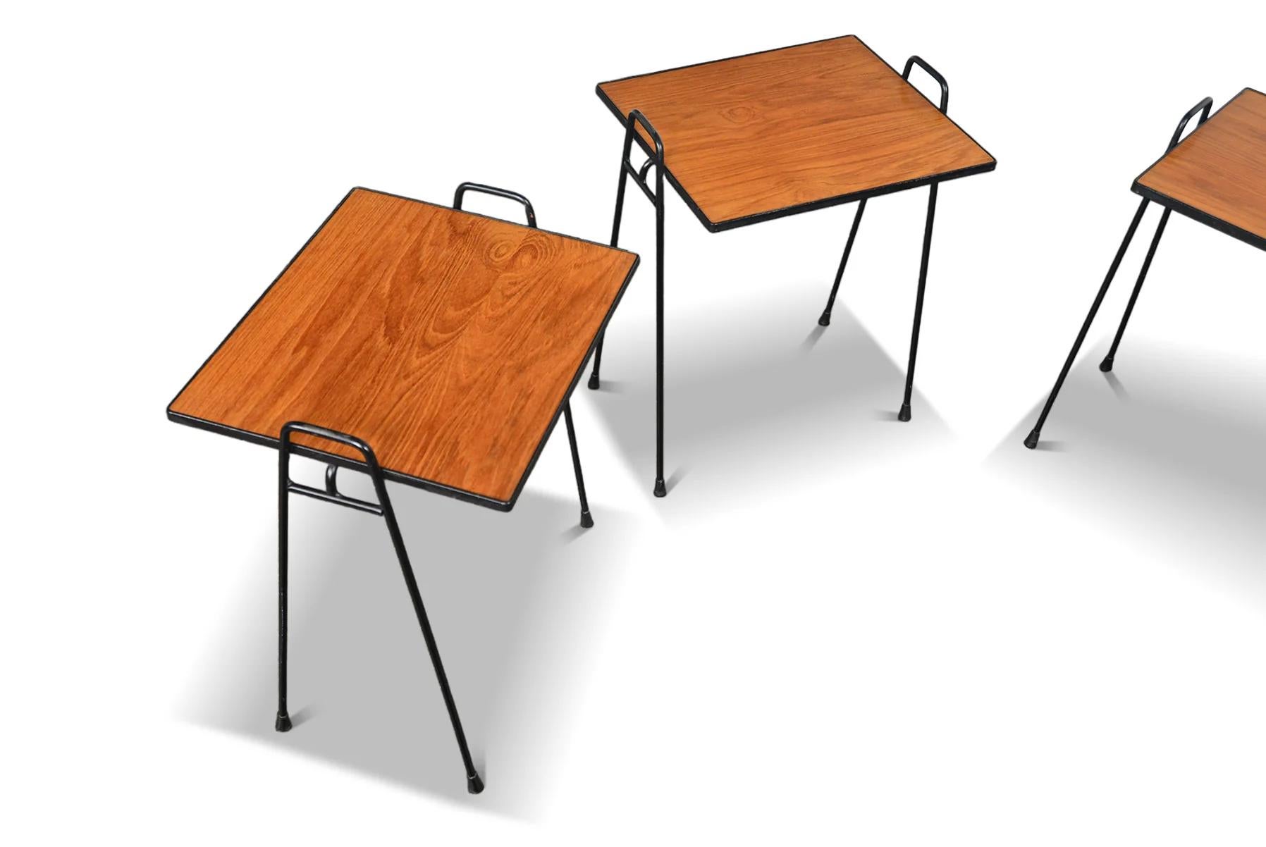 20th Century Set of Four Mid Century Stacking Tables in Teak + Iron For Sale
