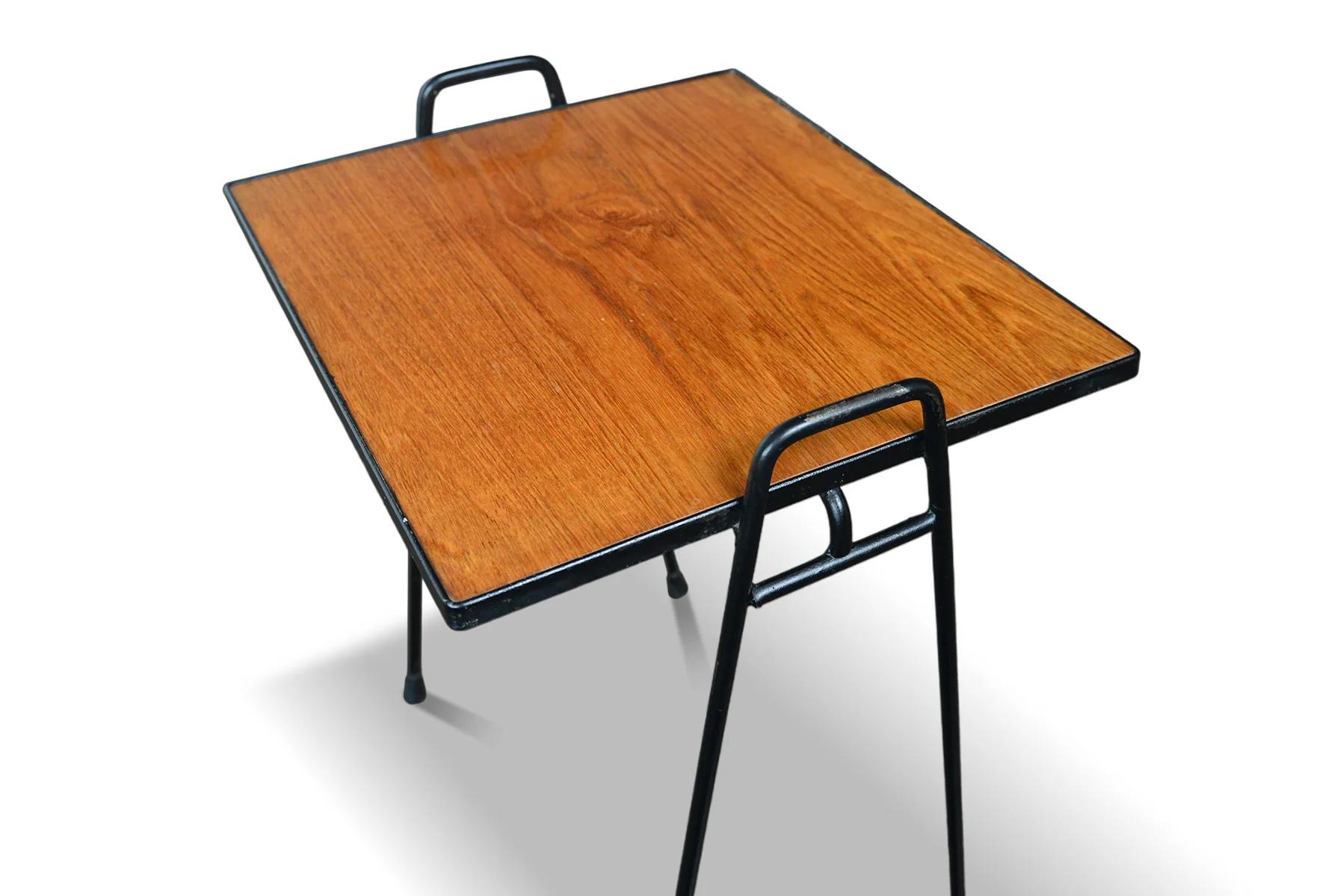 Set of Four Mid Century Stacking Tables in Teak + Iron For Sale 2