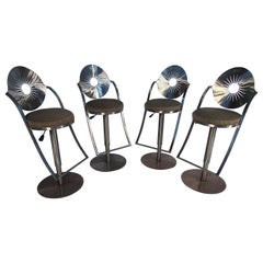 Retro Set of Four Midcentury Steel Bar Stools