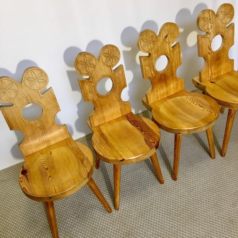 Set of Four Midcentury Swedish Pine Chairs For Sale at 1stDibs
