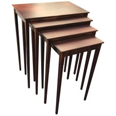 Set of Four Mid Century Tapered Leg Nesting Tables in Cherrywood, 1930s
