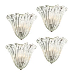 Set of Four Mid Century Translucent Stylized Anemone Sconces by Barovier e Toso