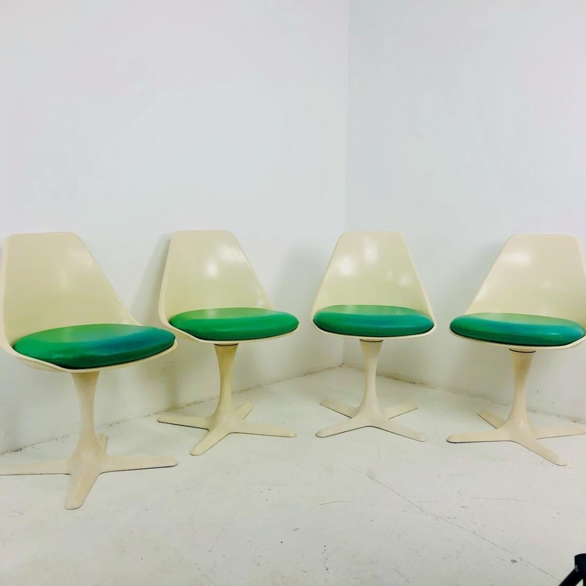 Set of Four Mid-Century Tulip Swivel Chairs by Burke 5