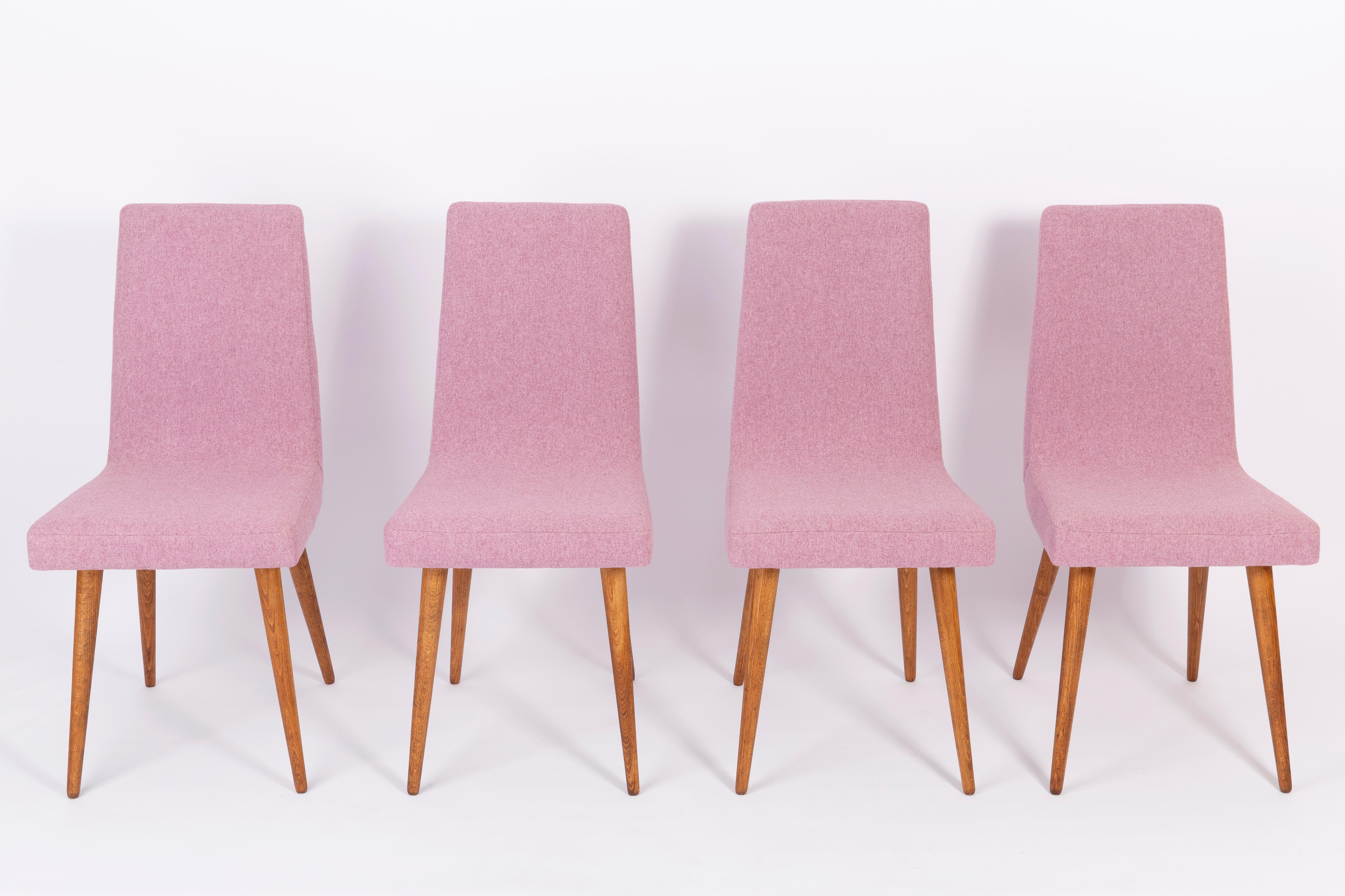 Set of four amazing chairs from the 1970s, produced in the Silesian furniture factory in Swiebodzin - at the moment they are unique. They are original vintage design after full professional renovation. Due to their dimensions, they perfectly blend