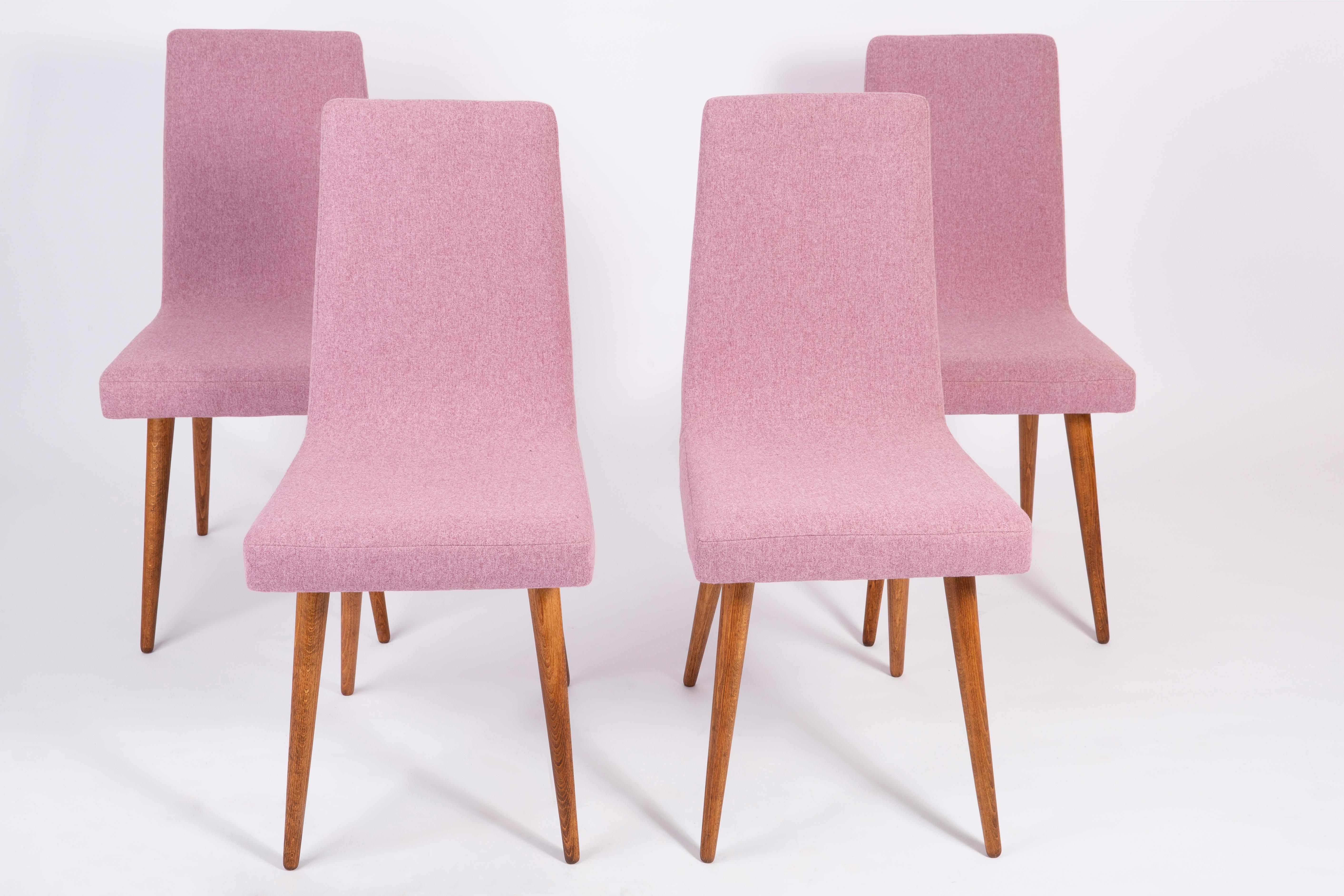 Polish Set of Four Mid-Century Vintage Pink Melange Chairs, Europe, 1960s For Sale