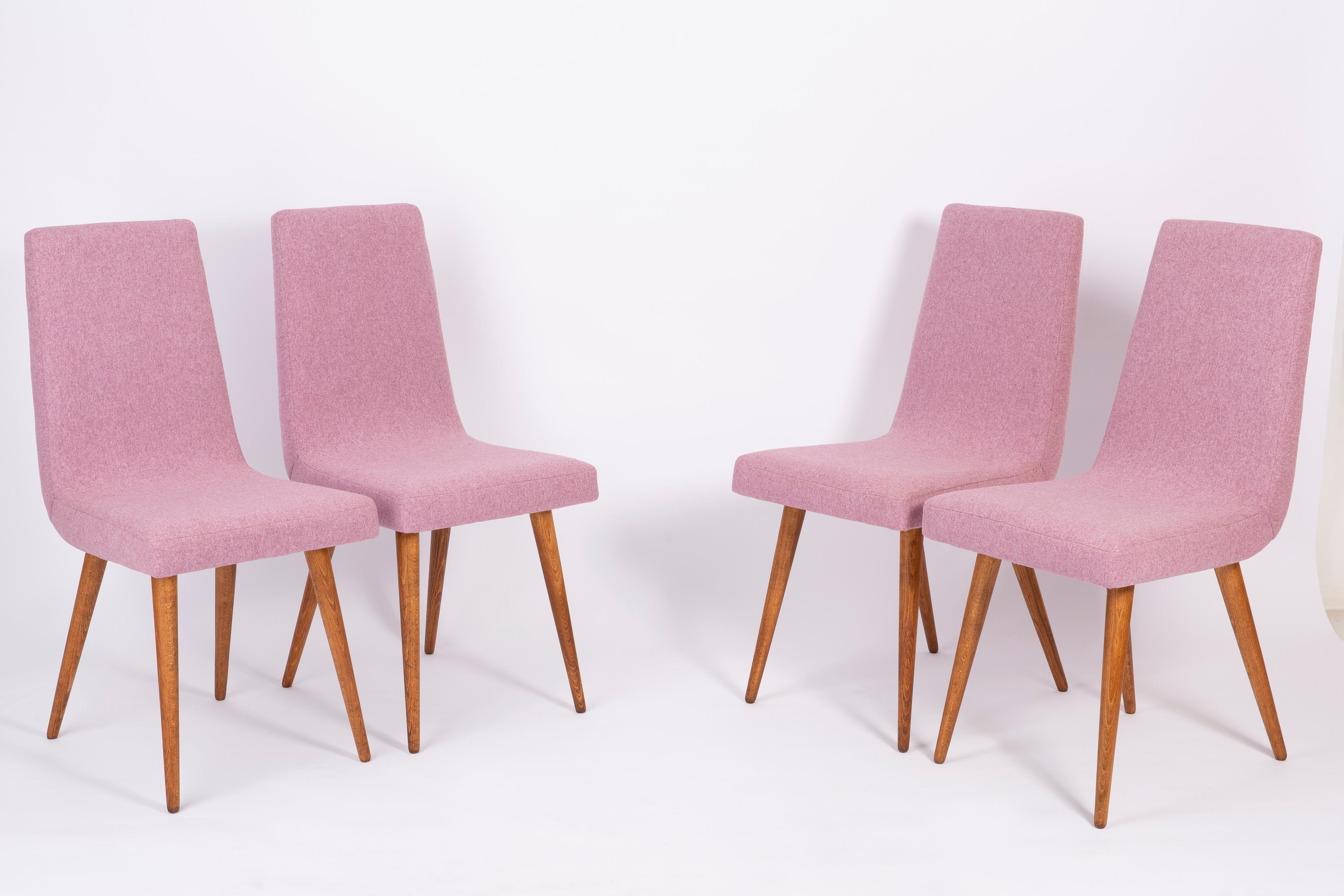 Hand-Crafted Set of Four Mid-Century Vintage Pink Melange Chairs, Europe, 1960s For Sale
