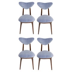 Vintage Set of Four Mid Century Violet Blue Cotton-Velvet Heart Chairs, Europe, 1960s