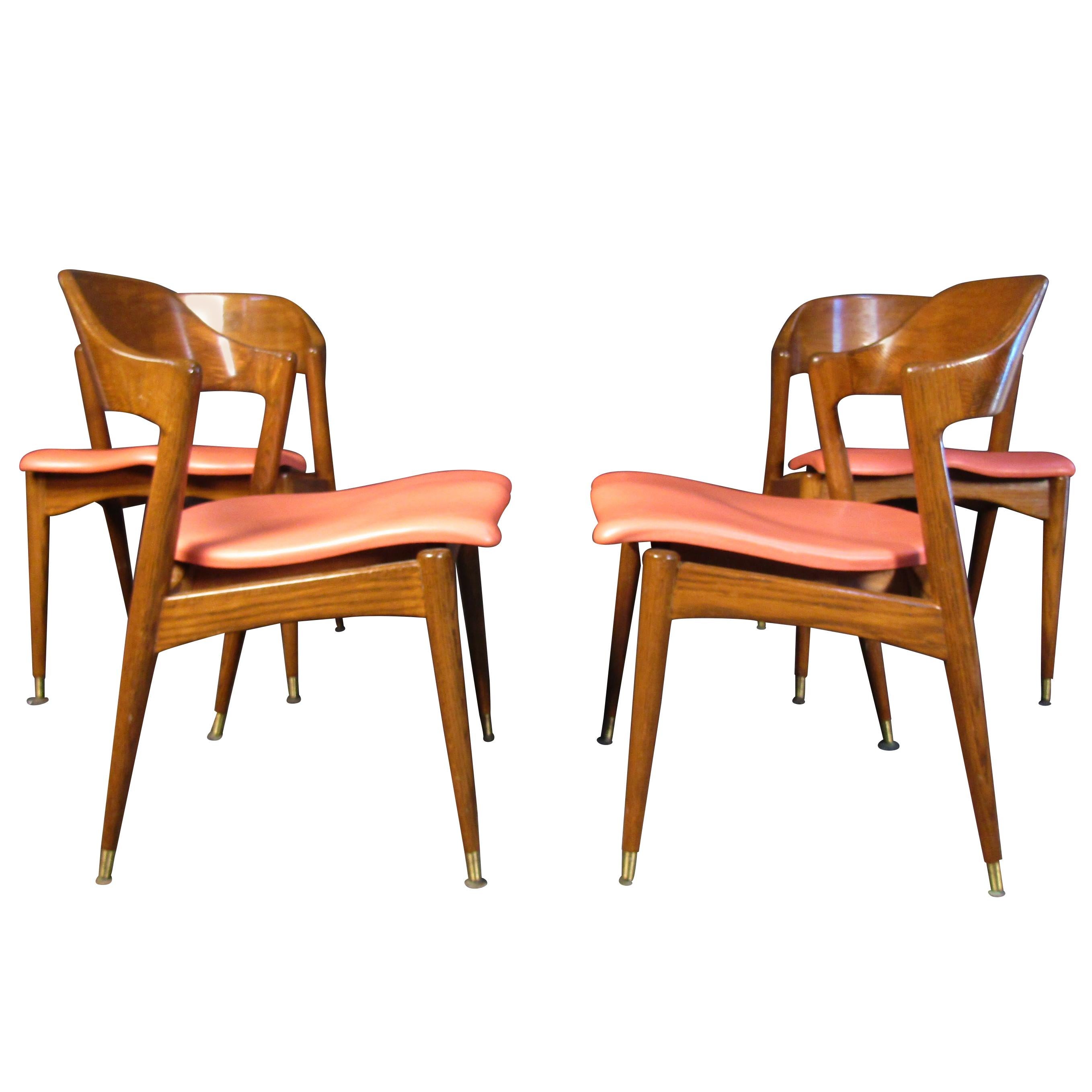Set of Four Midcentury Walnut Chairs For Sale