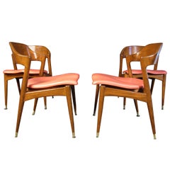 Vintage Set of Four Midcentury Walnut Chairs