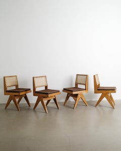 Set of Four Mid Century Wooden V-Type Dining Chairs by Pierre Jeanneret, 1950s