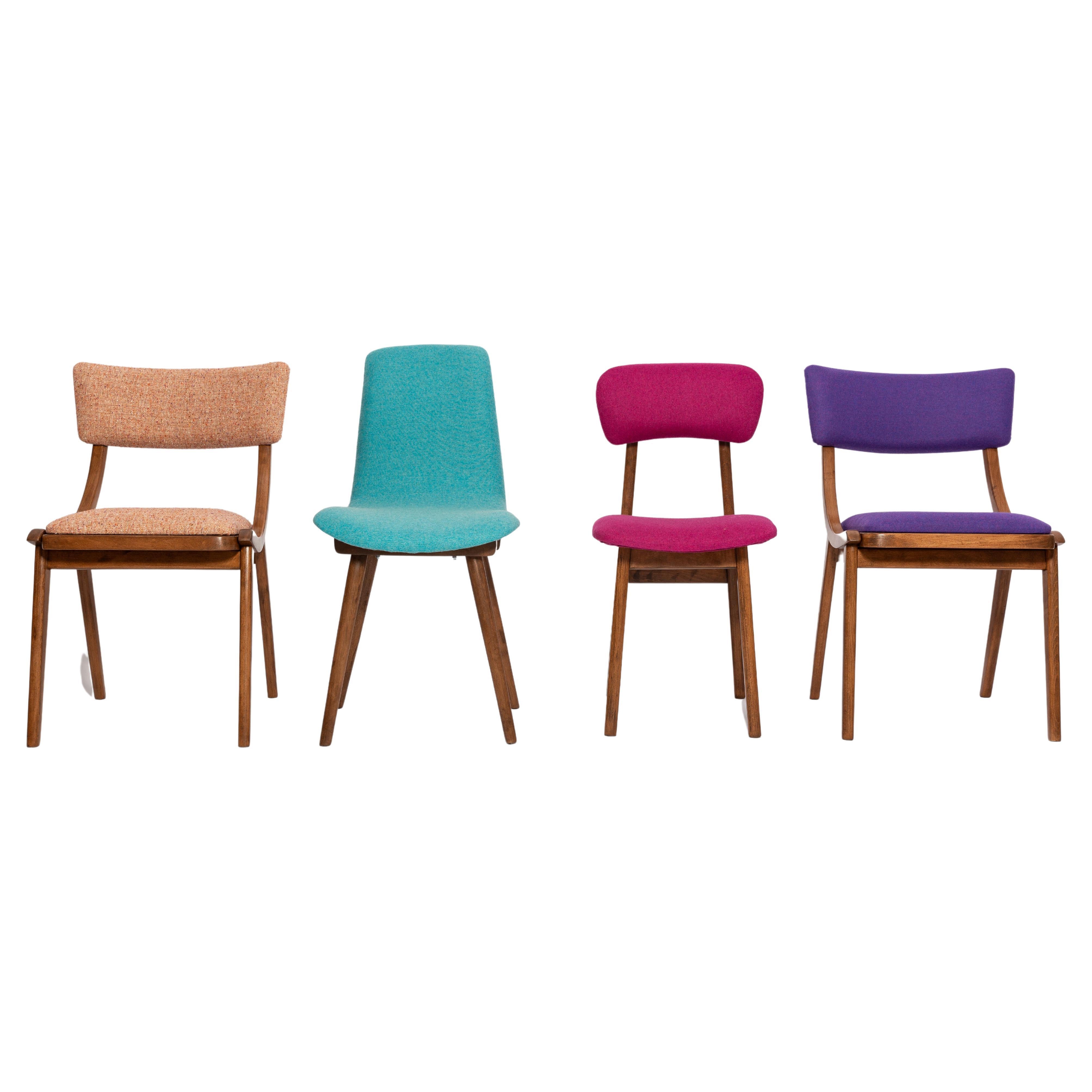 Set of Four Mid Century Wool Chairs, Rajmund Halas, Europe, 1960s For Sale