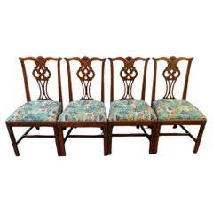 Vintage Set of Four Mid Century Young Hinkle Chippendale Mahogany and Upholstered Chairs