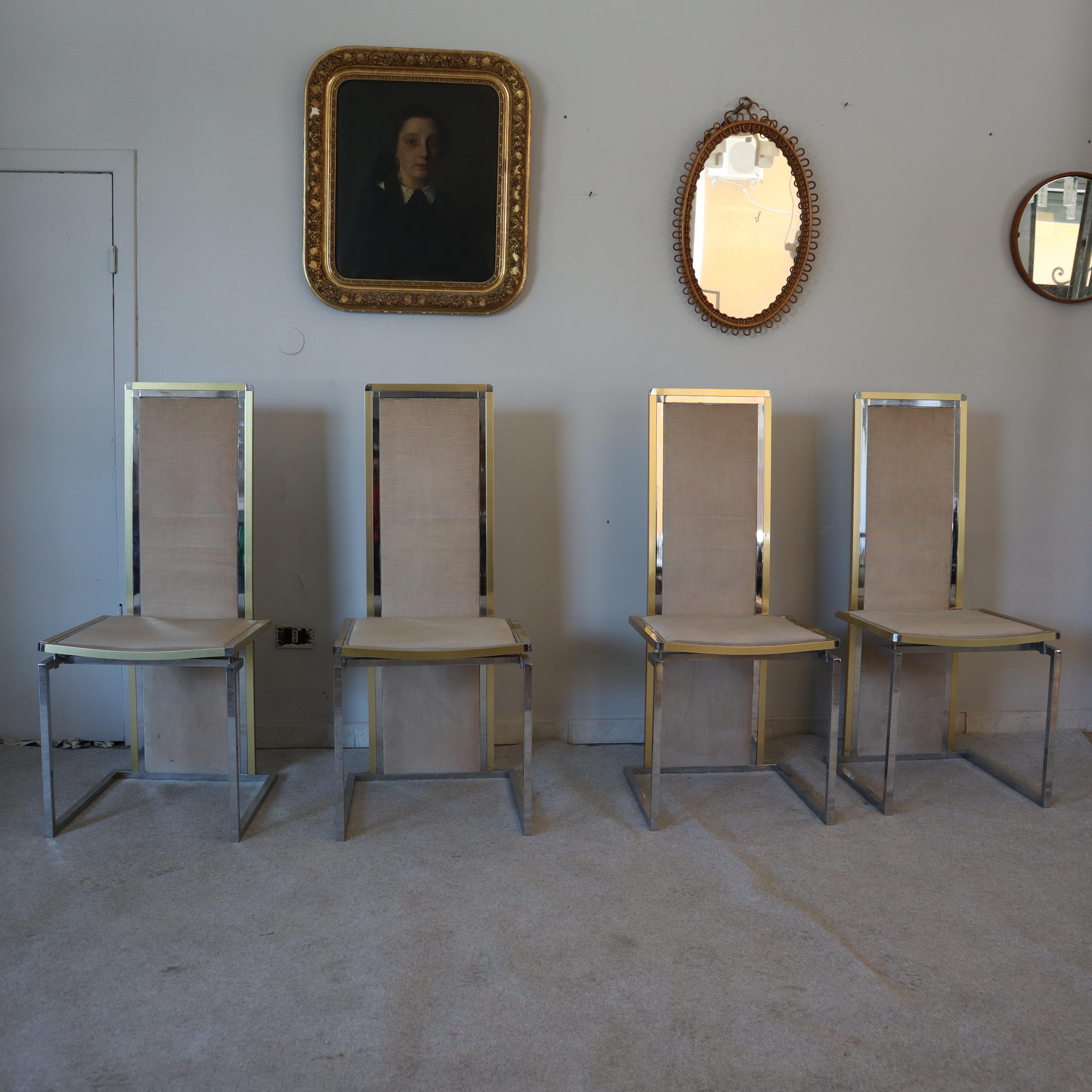 Set di quattro sedie moderne di metà secolo in metallo e ottone di Romeo Rega, Italia, anni '70 In condizioni buone in vendita a Nicolosi, IT