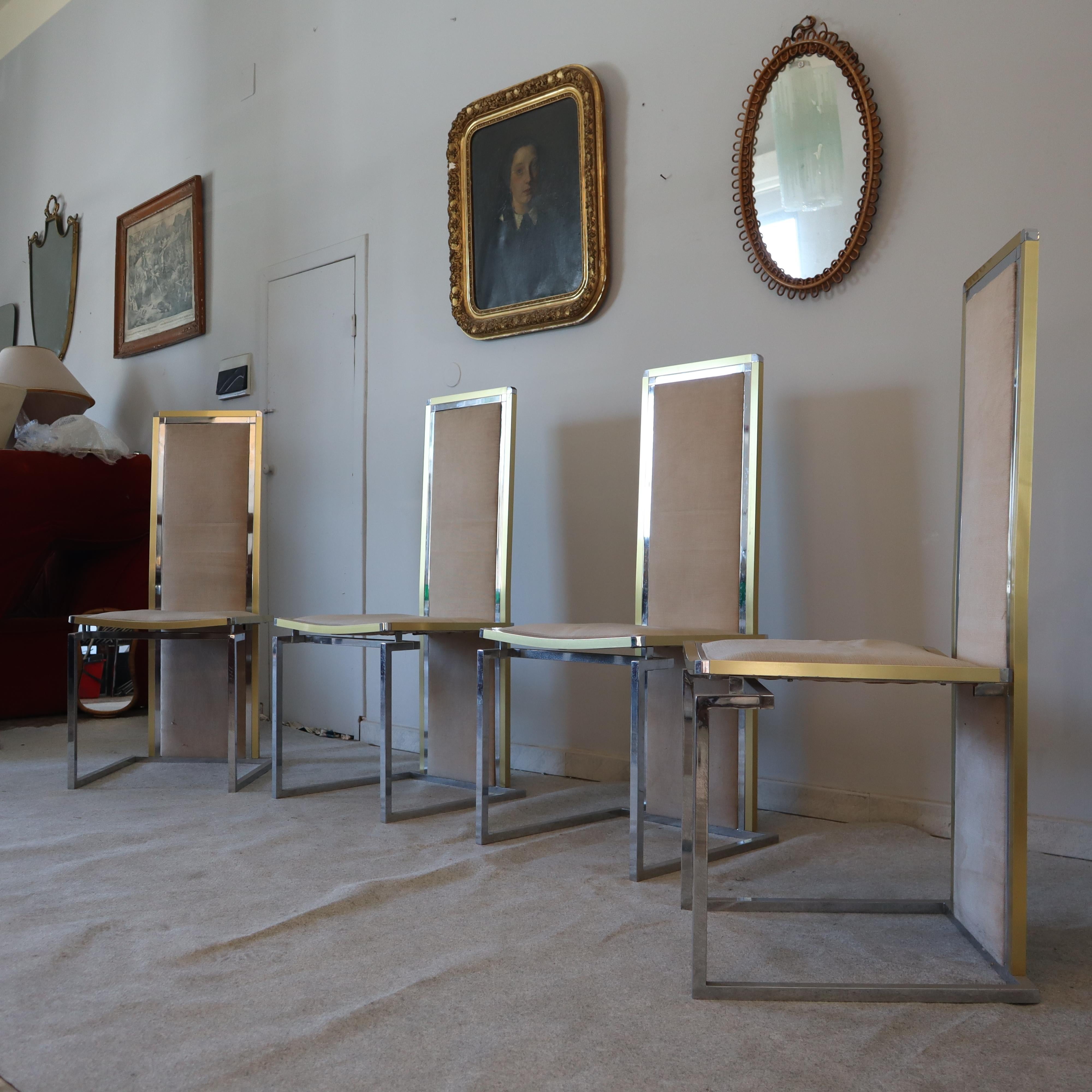 Fine XX secolo Set di quattro sedie moderne di metà secolo in metallo e ottone di Romeo Rega, Italia, anni '70 in vendita
