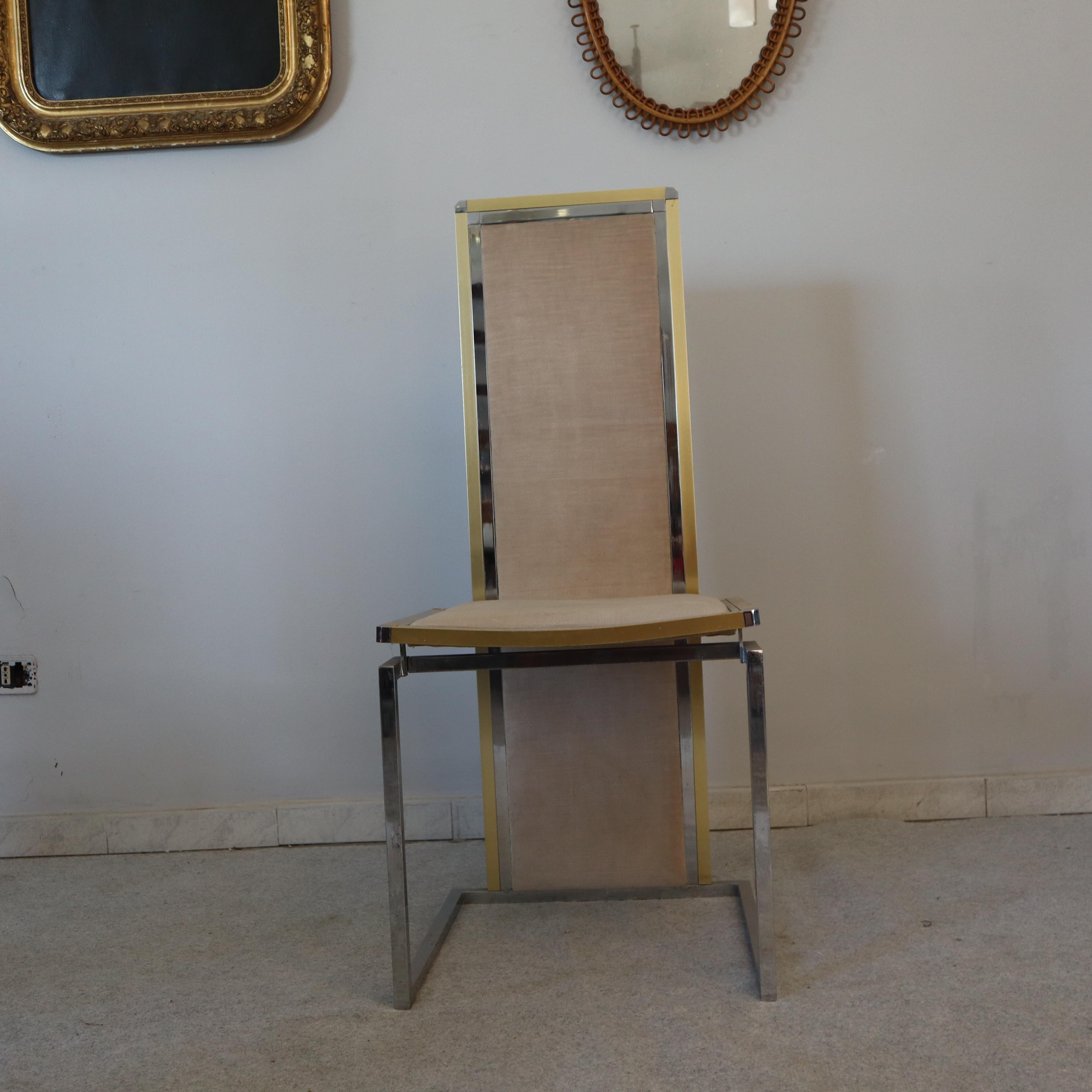 Set di quattro sedie moderne di metà secolo in metallo e ottone di Romeo Rega, Italia, anni '70 in vendita 1