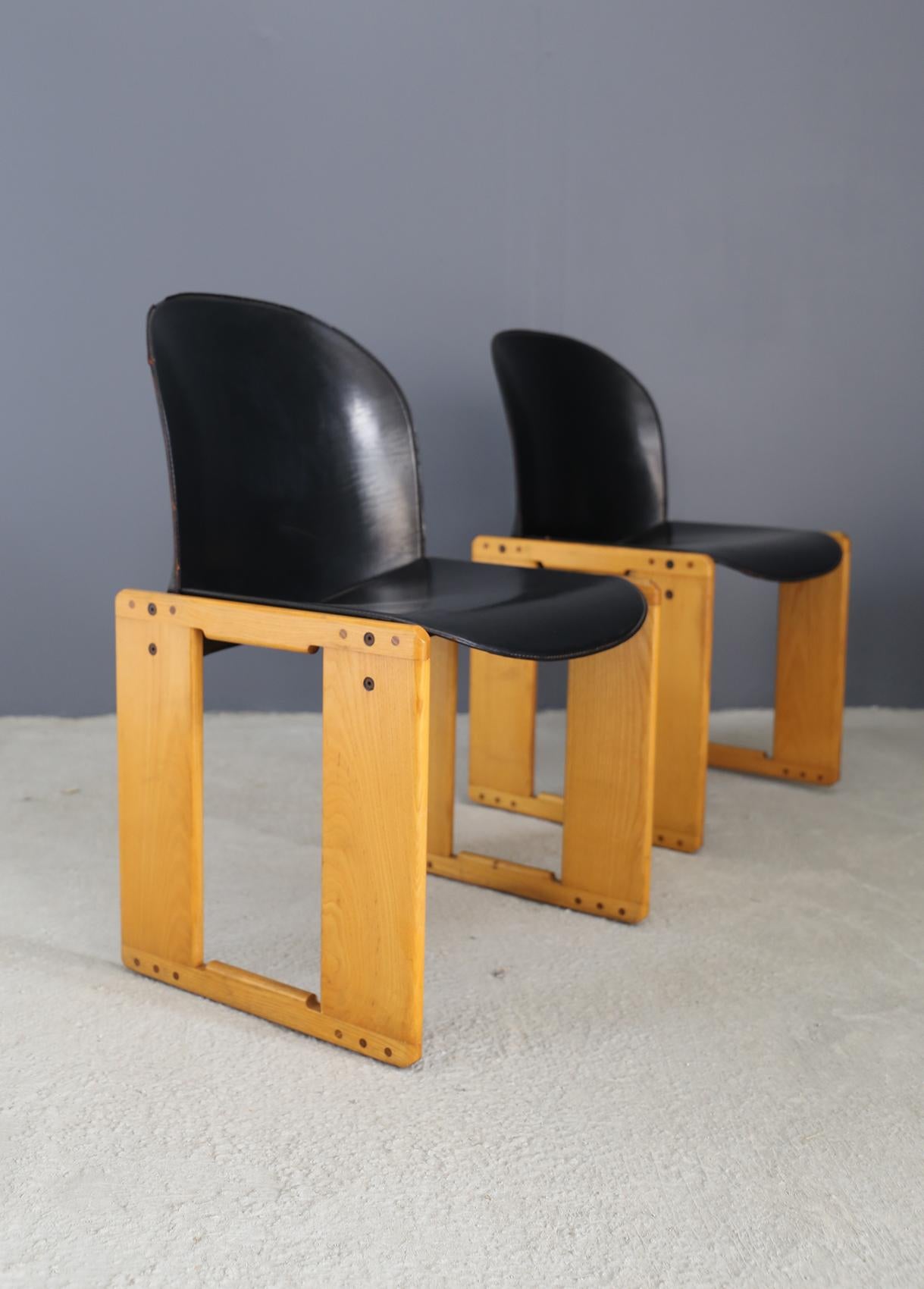 Mid-20th Century Set of Four Midcentury Afra and Tobia Scarpa Chairs in Black Leather for B&B