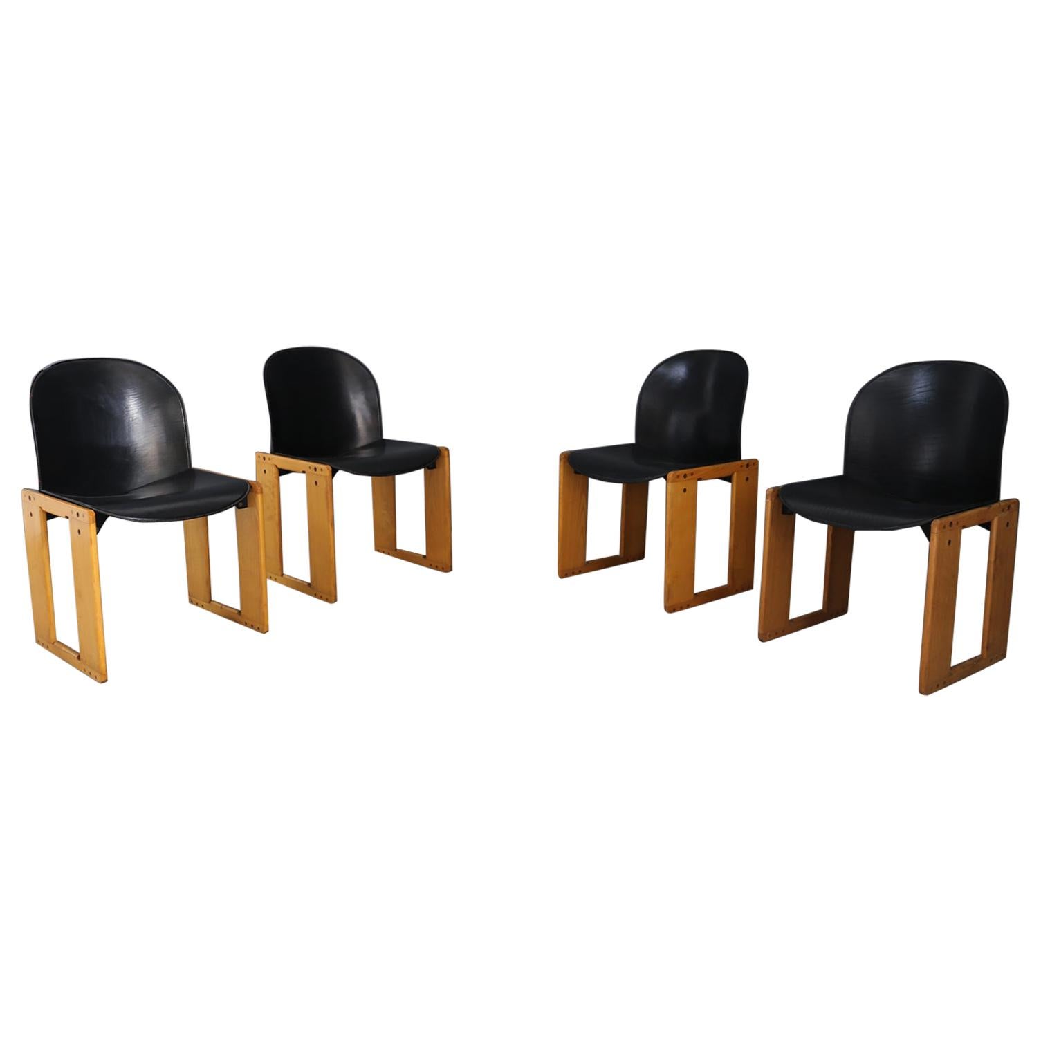 Set of Four Midcentury Afra and Tobia Scarpa Chairs in Black Leather for B&B