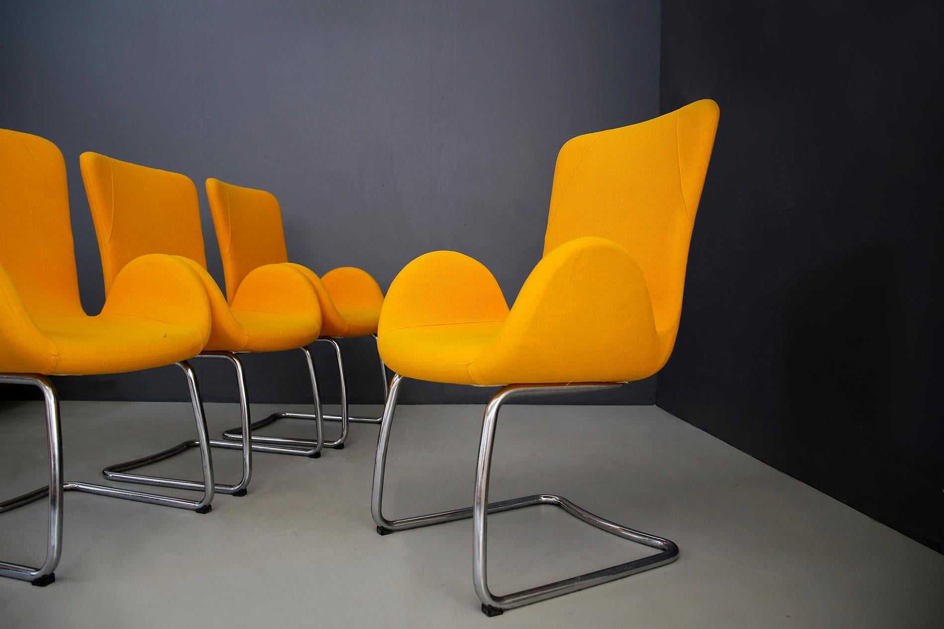 Italian Set of Four Midcentury Armchairs by Moroso with Original Label and Fabric, 1970s