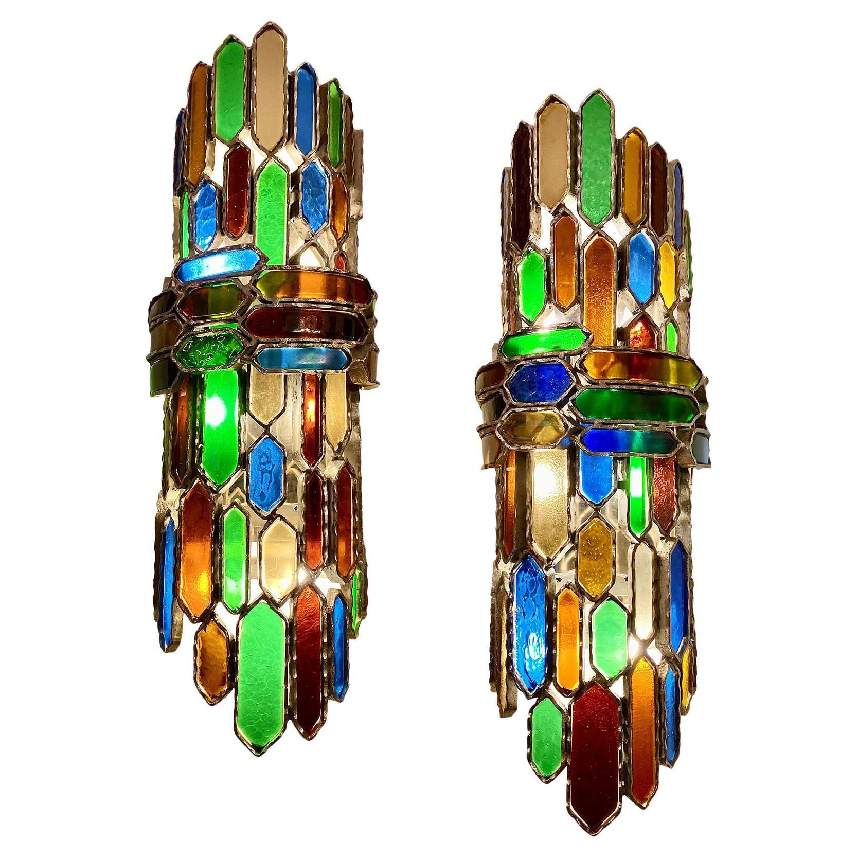 Set of Six Midcentury Art Glass Sconces, Sold Per Pair For Sale