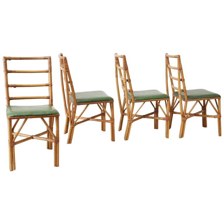Set of Four Midcentury Bamboo Rattan Dining Chairs at 1stDibs