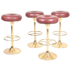 Set of Four Midcentury Barstools in Patinated Leather by Börge Johansson, 1960s