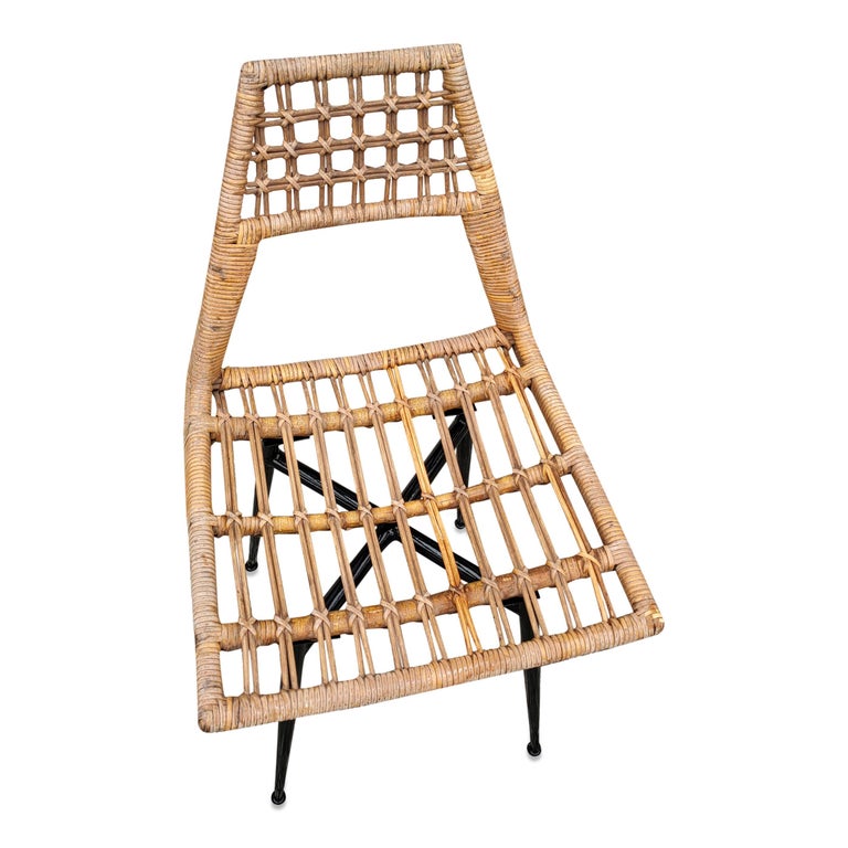 Steel Set of Four Midcentury Basket Rattan Chairs, Italy, 1960s For Sale