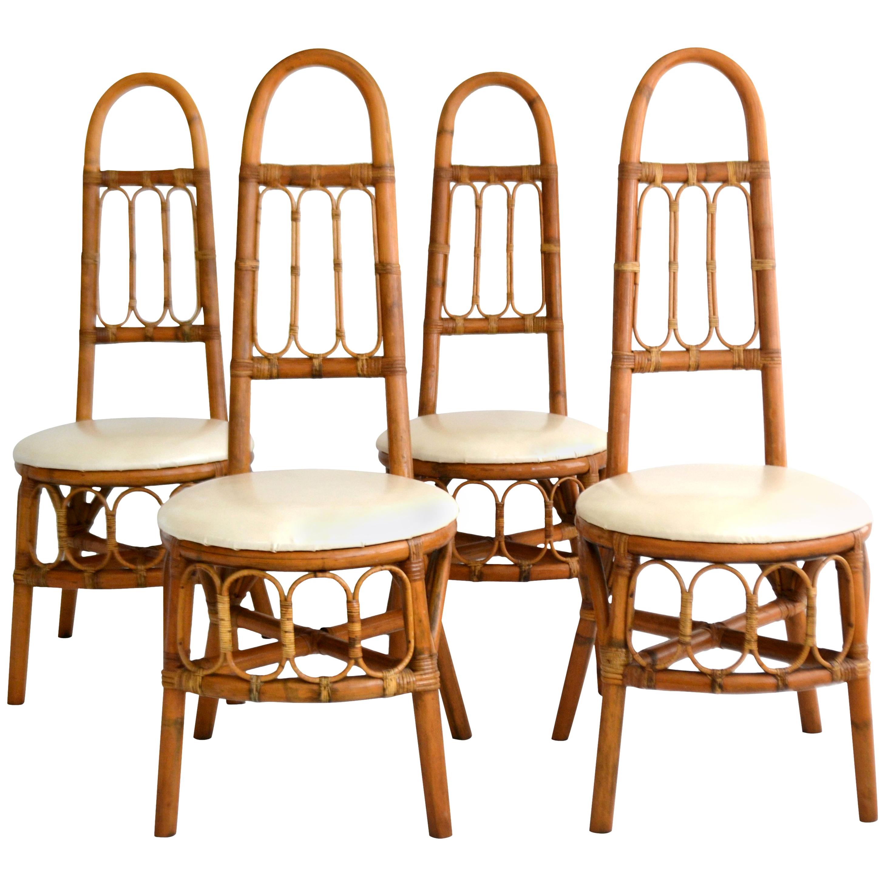 Set of Four Midcentury Bent Bamboo Game Table Chairs or Side Chairs For Sale