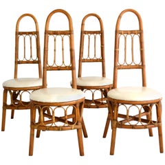 Set of Four Midcentury Bent Bamboo Game Table Chairs or Side Chairs