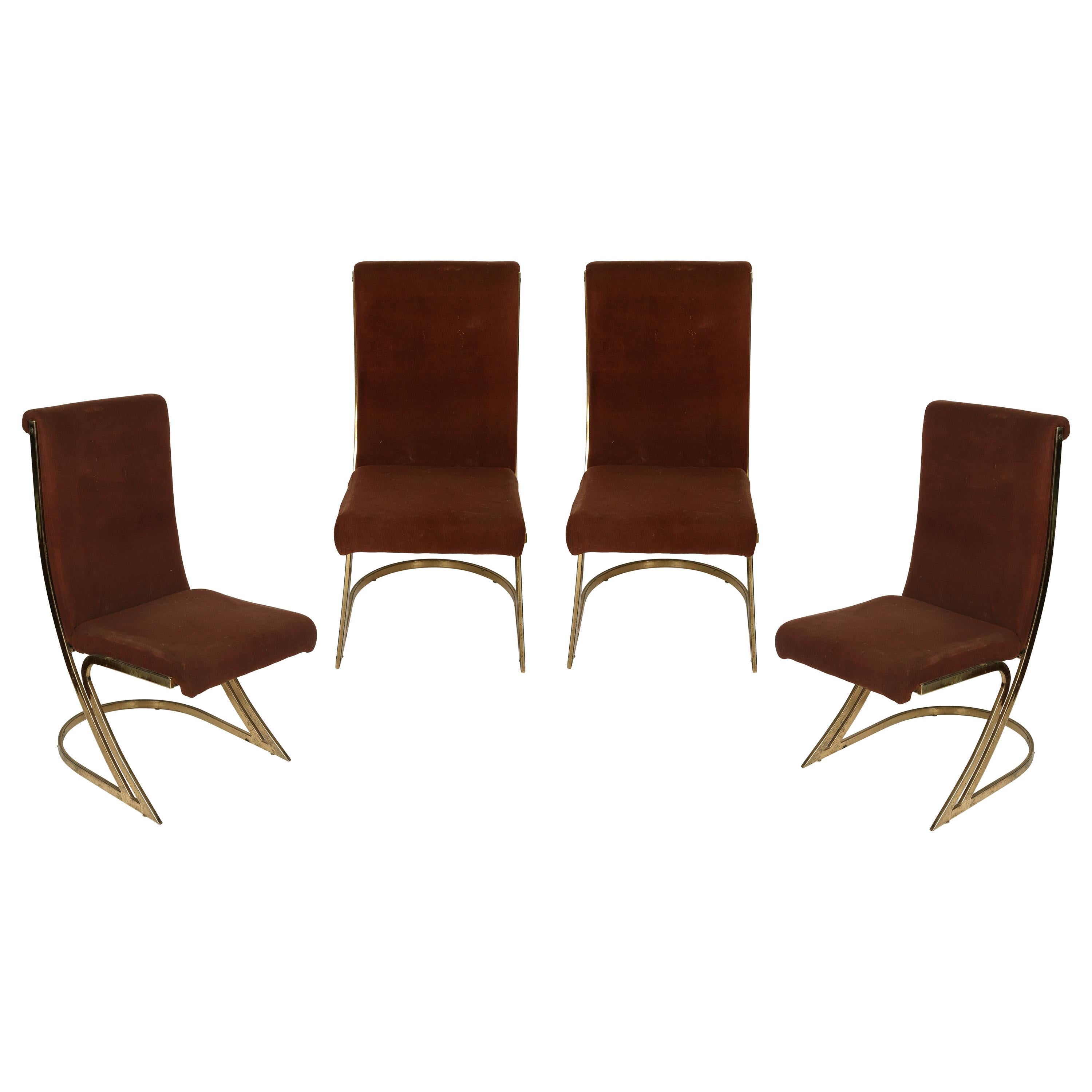 Set of Four Midcentury Brass Side Chairs