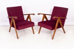 Set of Four Midcentury Burgundy Velvet VAR Armchairs, Europe, 1960s.