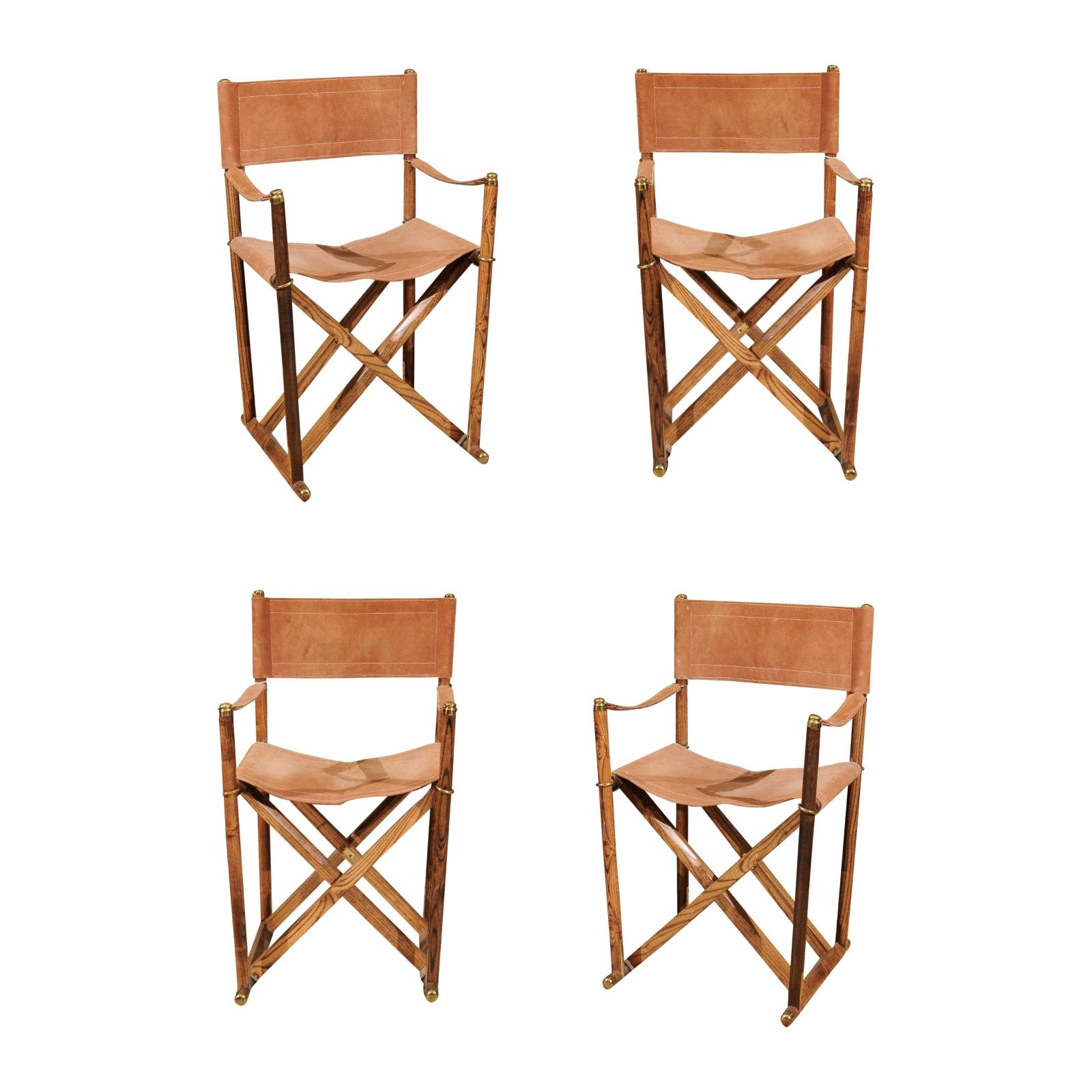 Set of Four Midcentury Campaign Folding Chairs