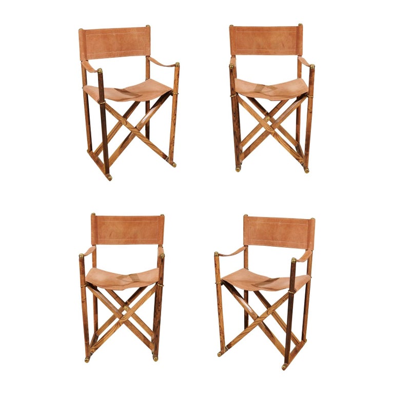 Set Of Four Midcentury Campaign Folding Chairs