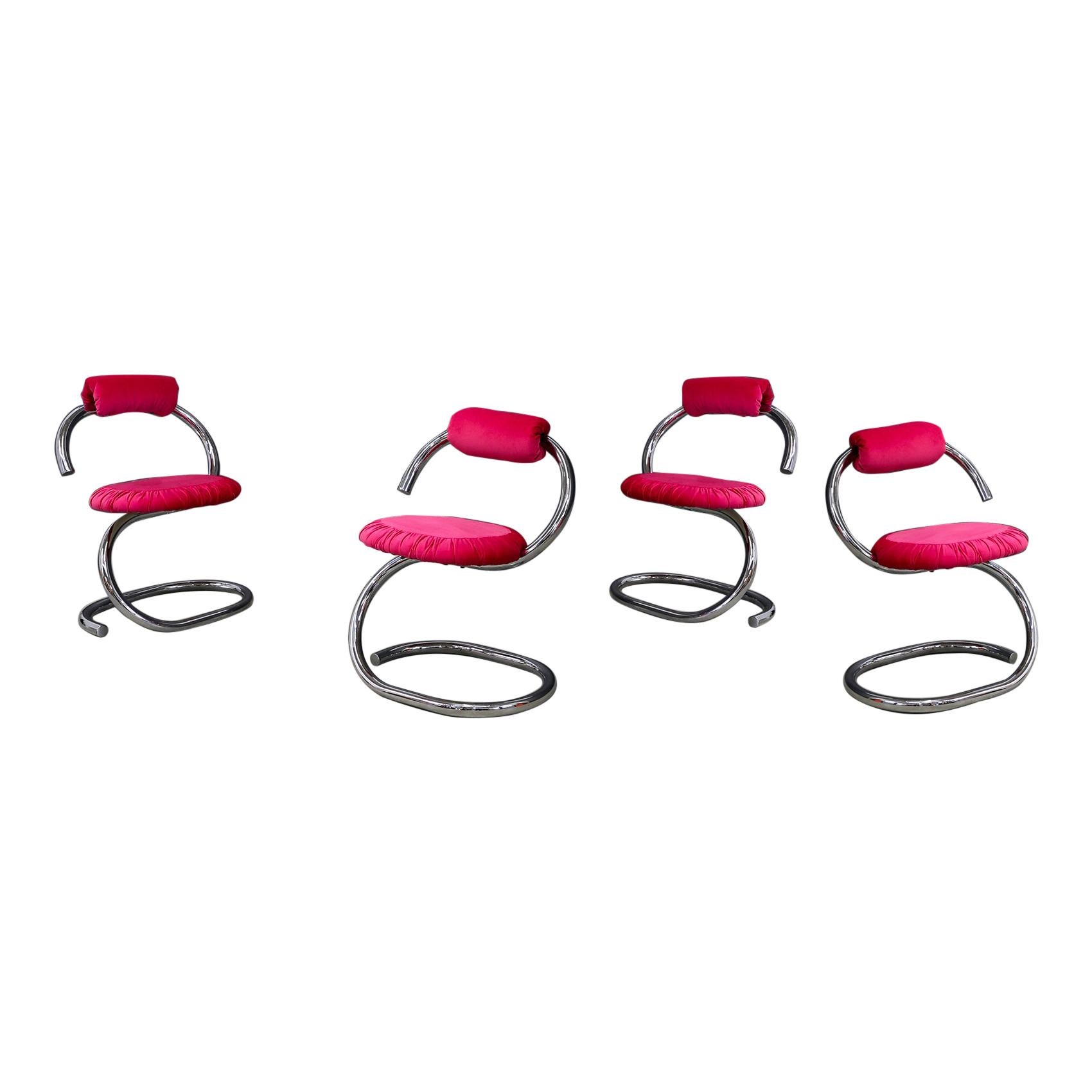 Set of Four Midcentury Chair by Giotto Stoppino Series "Cobra" Pink, 1970s