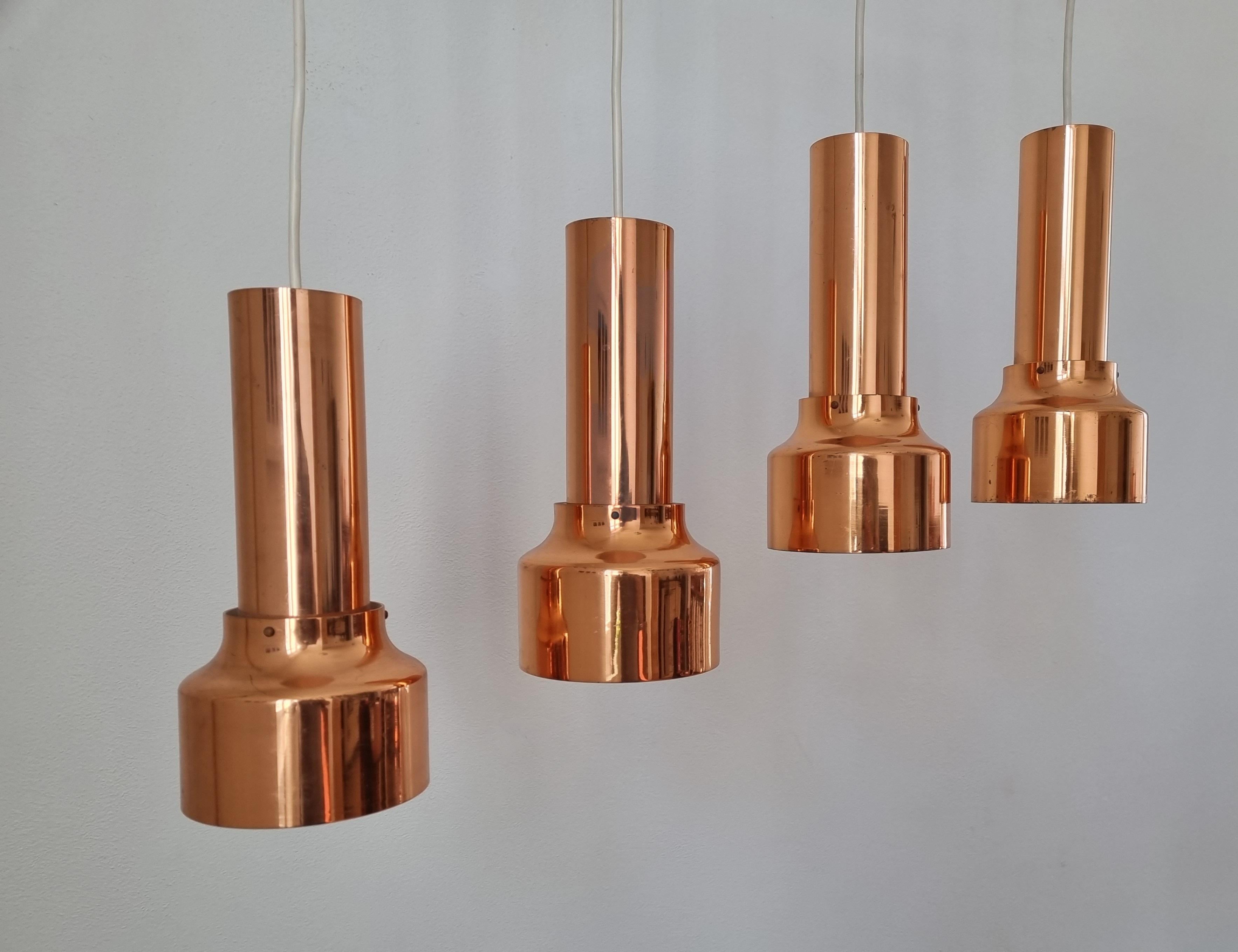 Late 20th Century Set of Four Midcentury Copper Pendant, Denmark, 1970s
