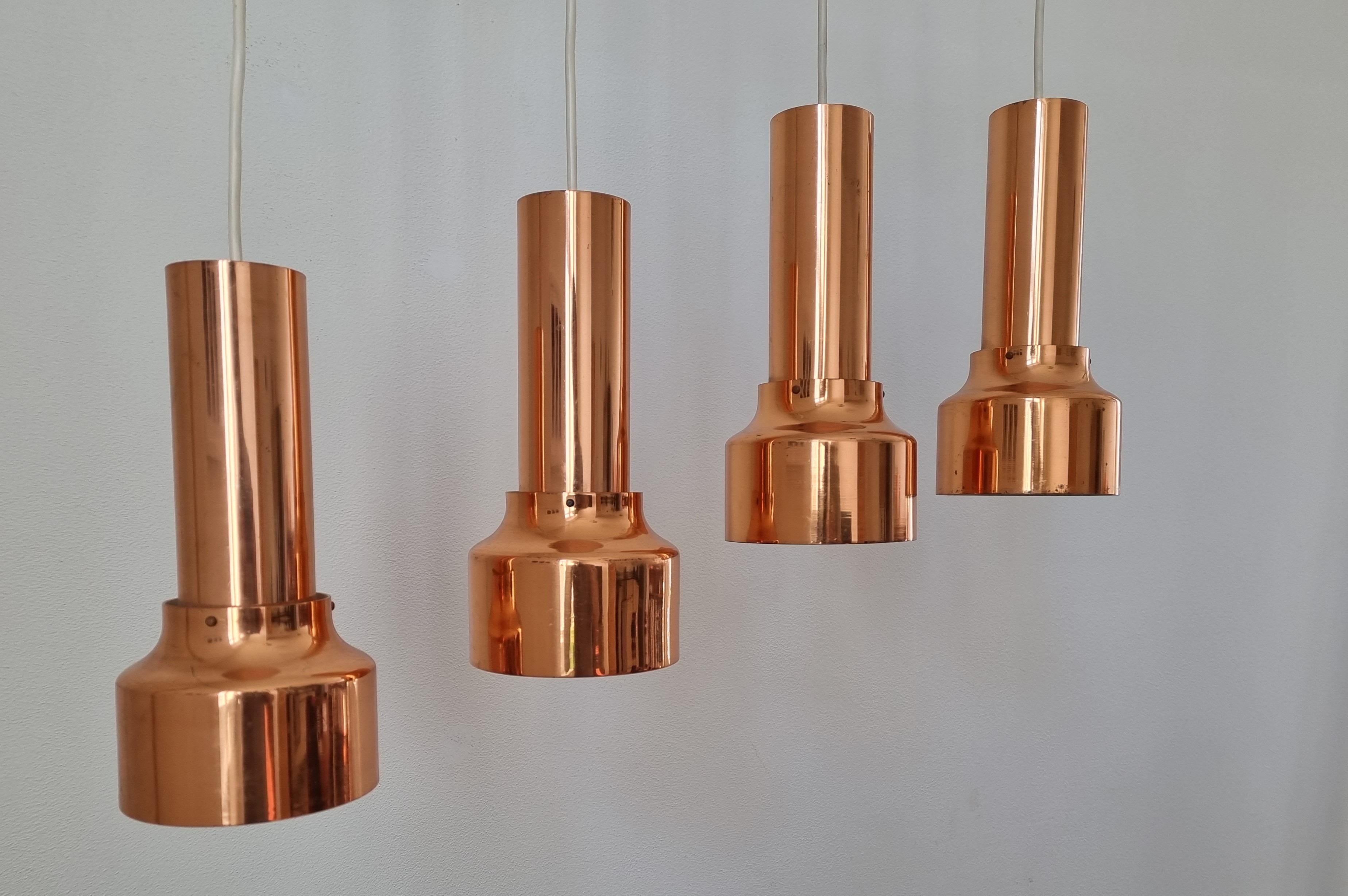 Set of Four Midcentury Copper Pendant, Denmark, 1970s 1