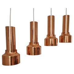 Set of Four Midcentury Copper Pendant, Denmark, 1970s