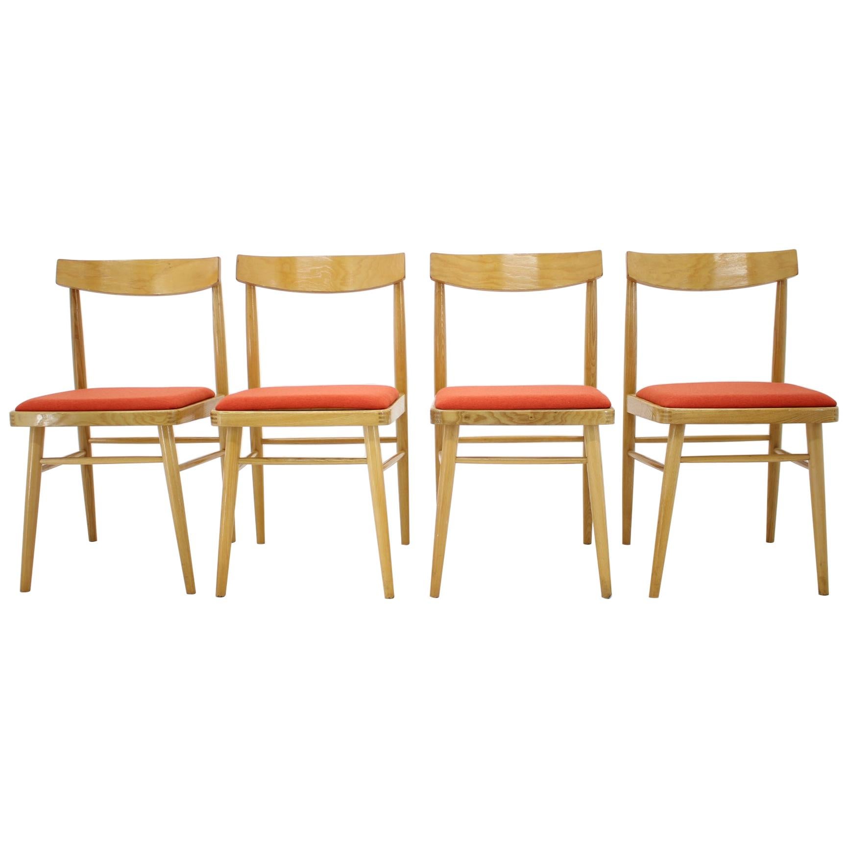 Set of Four Midcentury Design Dining Chairs, Czechoslovakia, 1970s For Sale