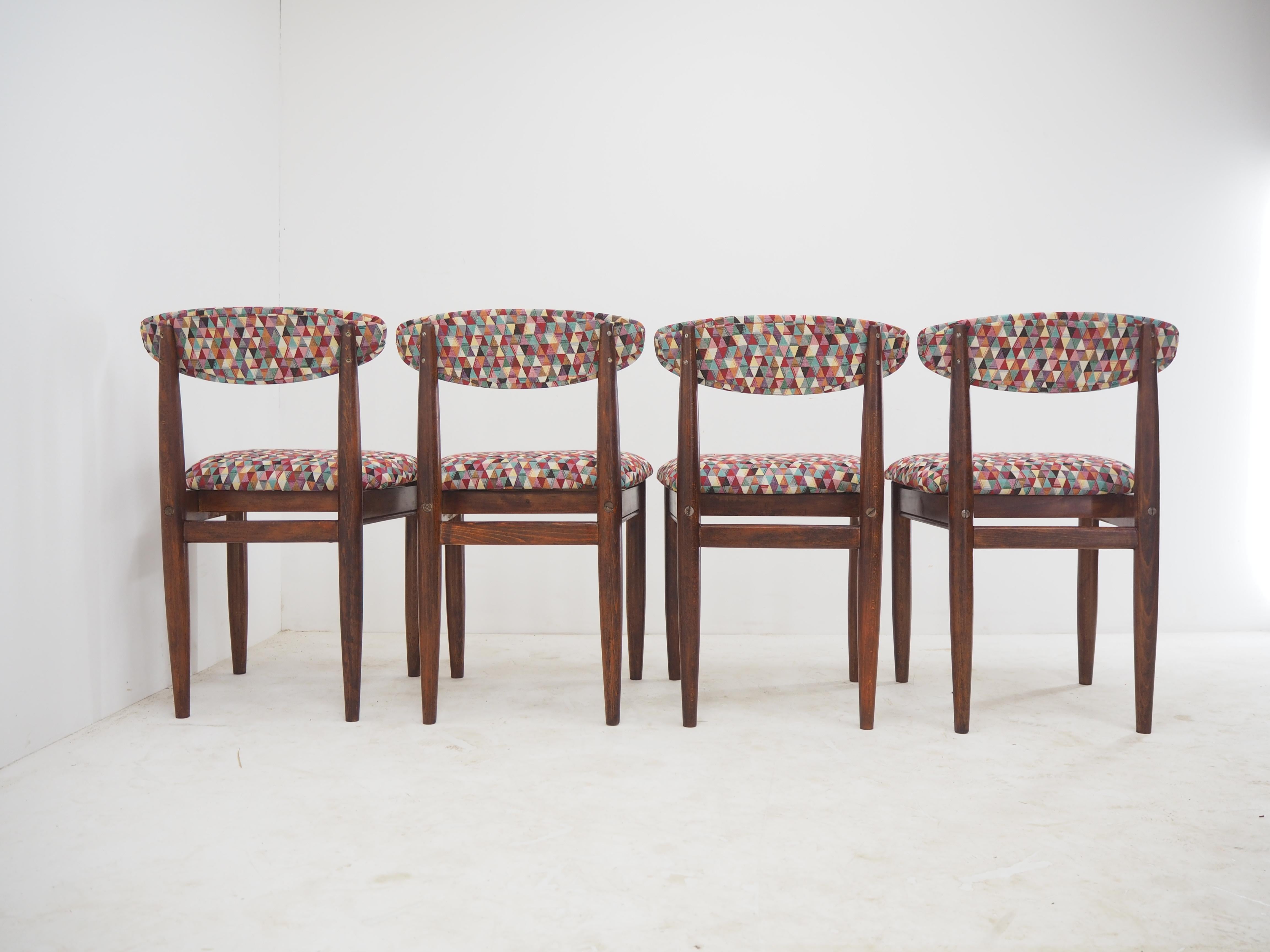 European Set of Four Midcentury Dining Chairs, Czechoslovakia, 1960s
