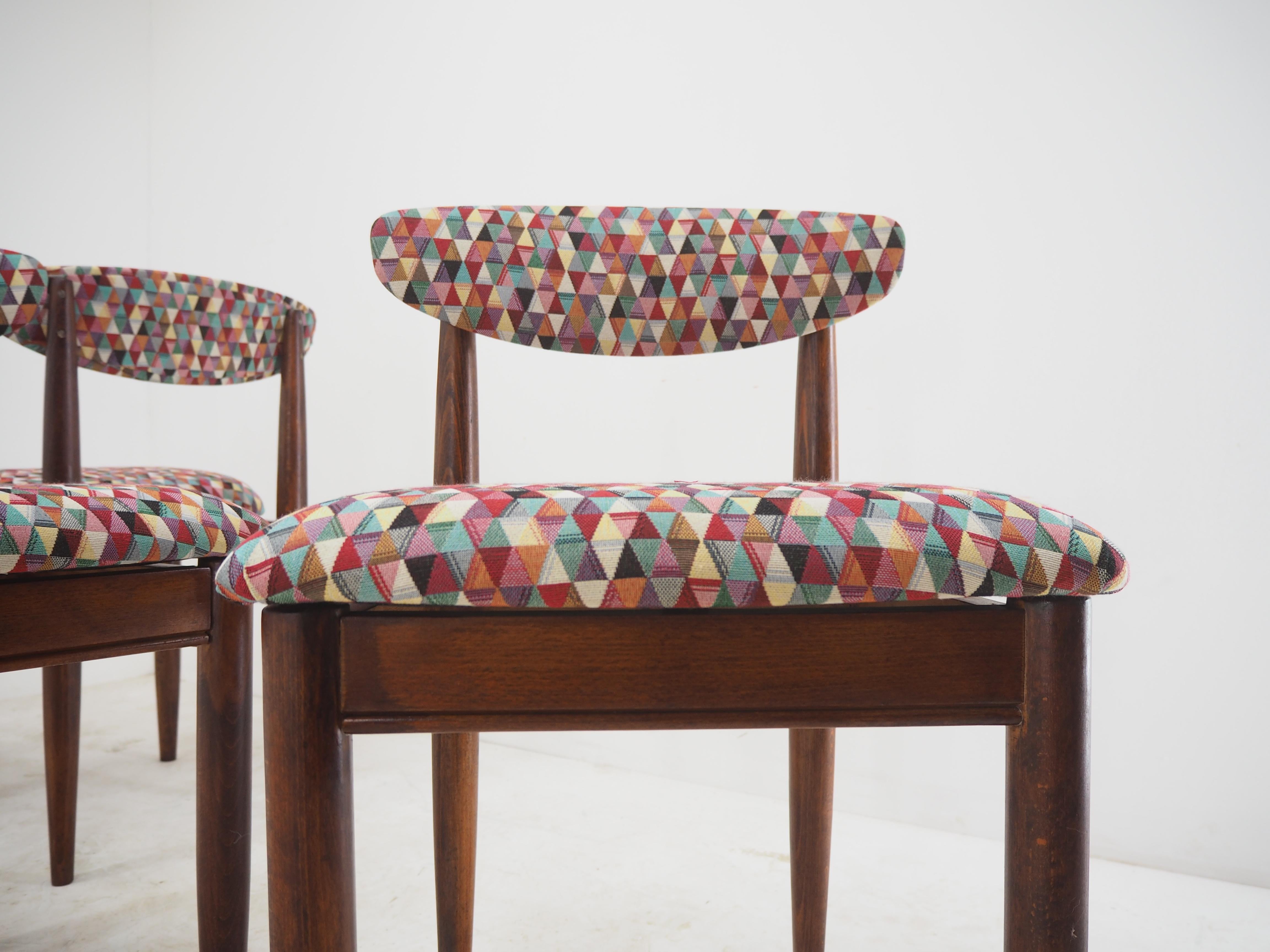 Fabric Set of Four Midcentury Dining Chairs, Czechoslovakia, 1960s