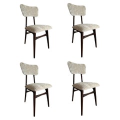 Set of Four Midcentury Dining Chairs, in Beige Velvet, Europe, 1960s