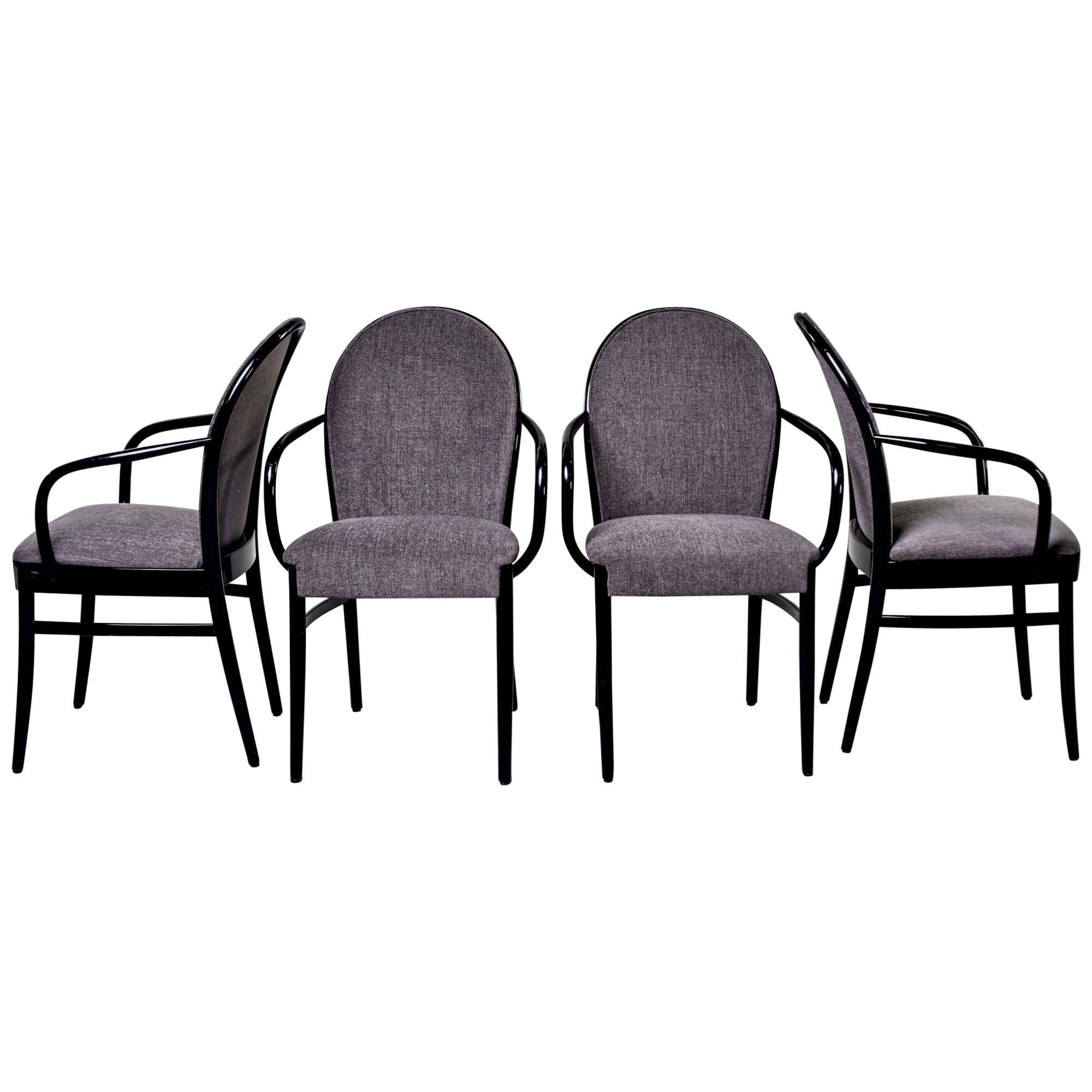 Set of Four Midcentury Ebonized Bentwood Chairs For Sale